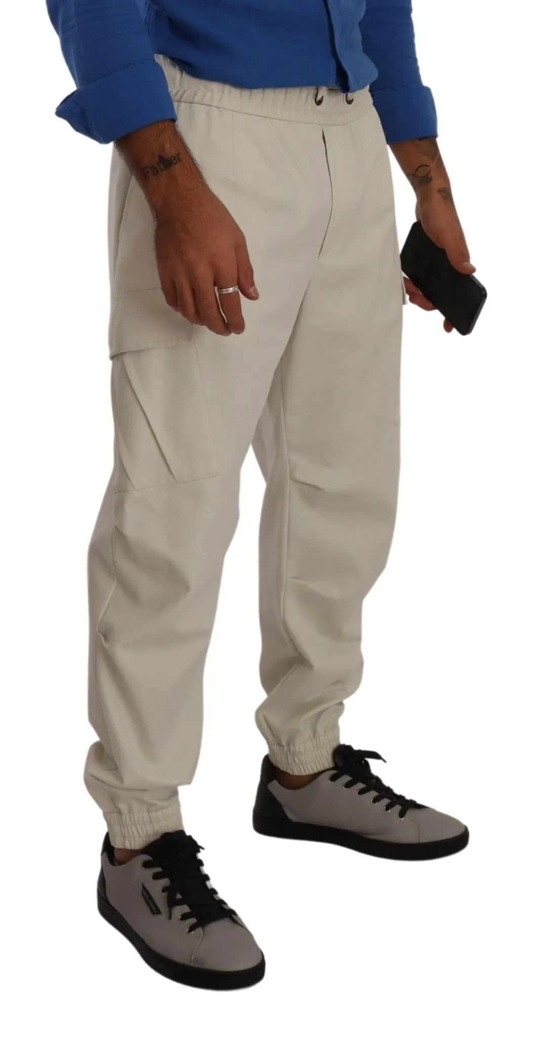 Dolce & Gabbana Men's Off White Cotton Jogger Cargo Sweatpants