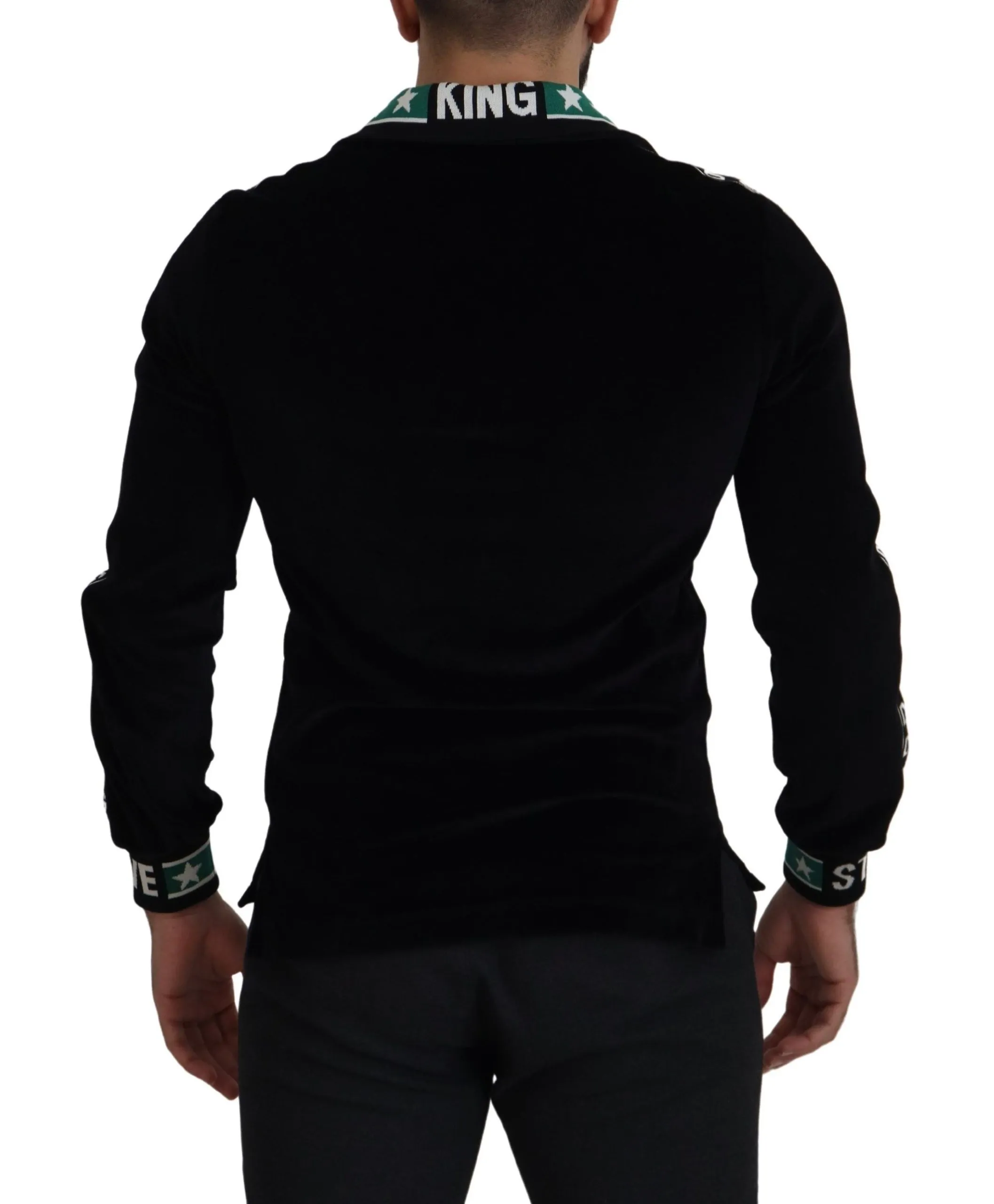 Dolce & Gabbana Men's Elegant Black Velvet Monogram Polo Sweater