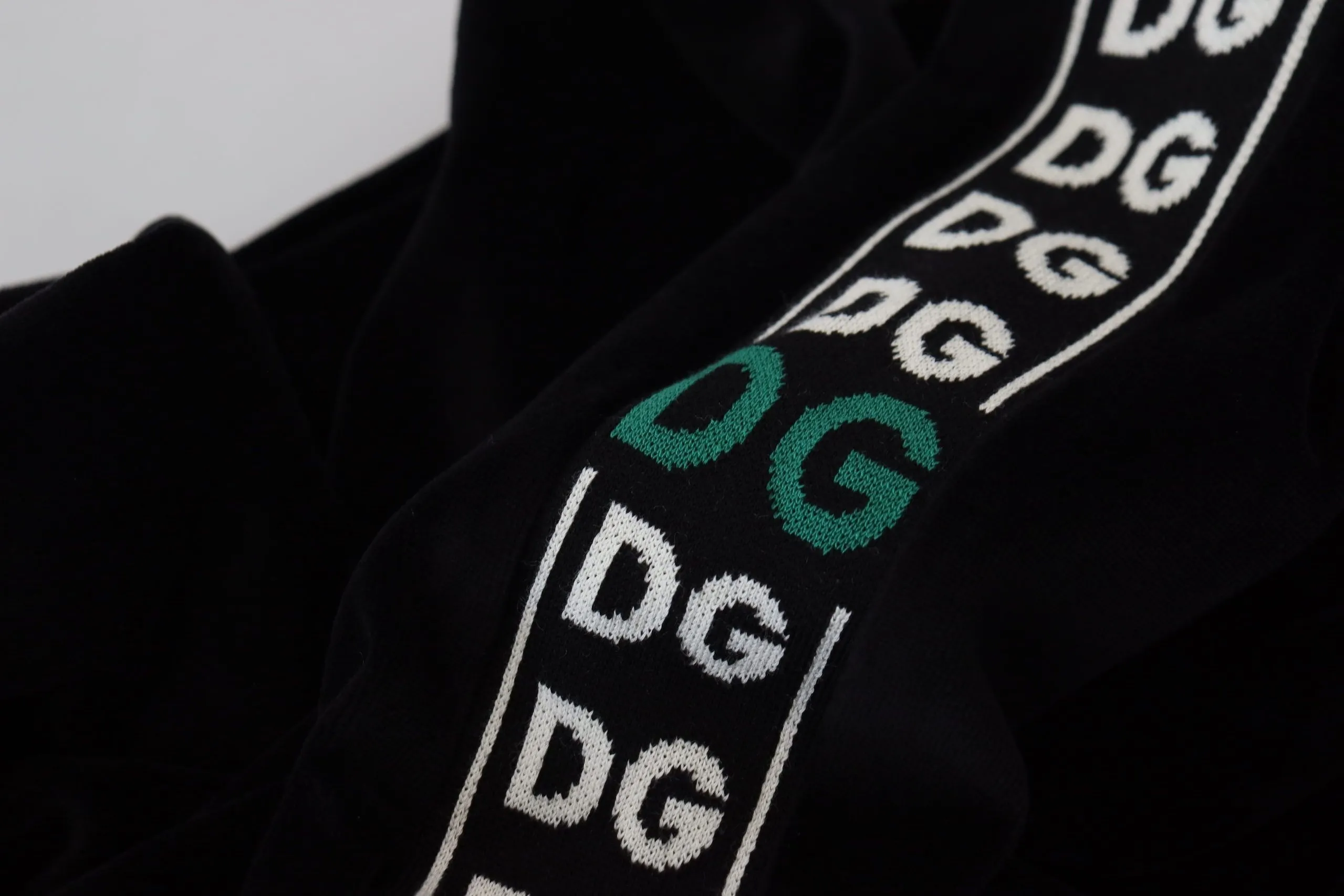 Dolce & Gabbana Men's Elegant Black Velvet Monogram Polo Sweater