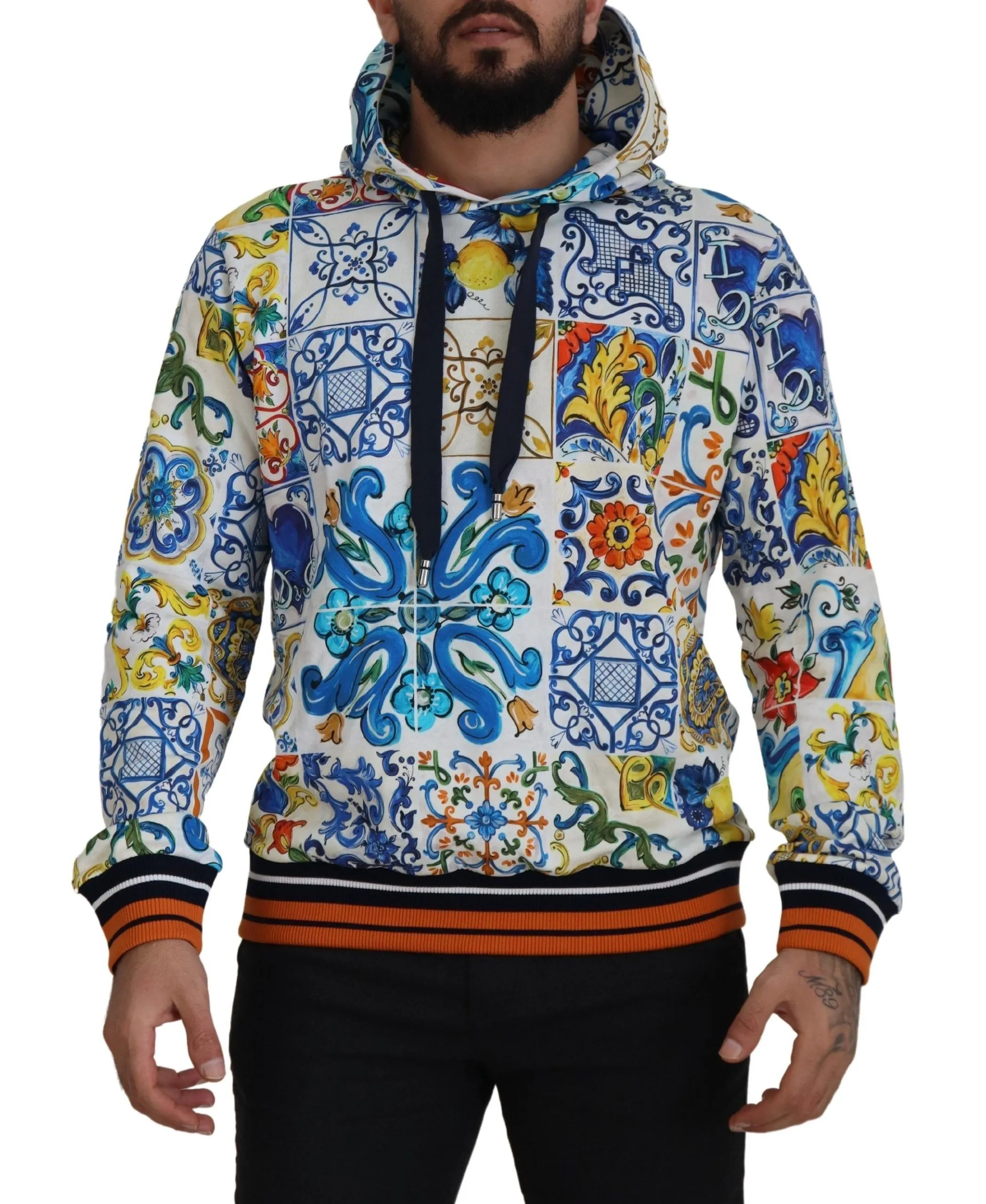 Dolce & Gabbana Men's Majolica Print Cotton Hooded Sweater