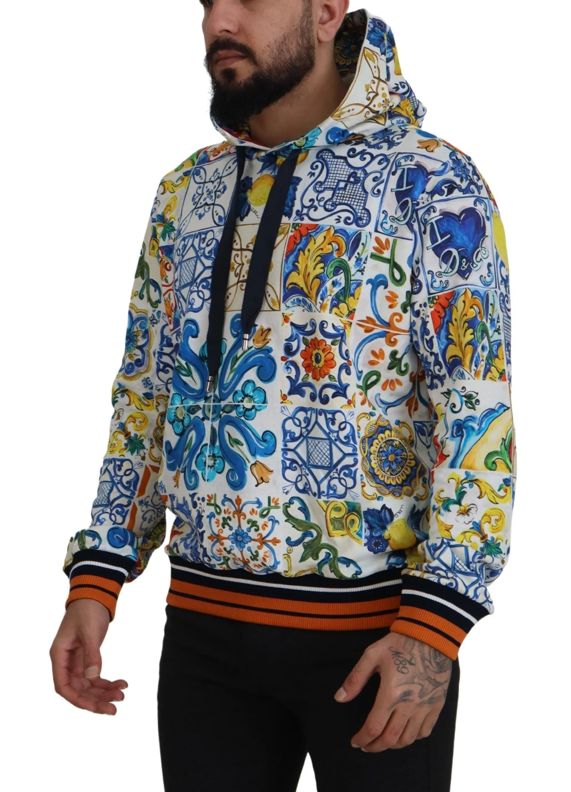 Dolce & Gabbana Men's Majolica Print Cotton Hooded Sweater