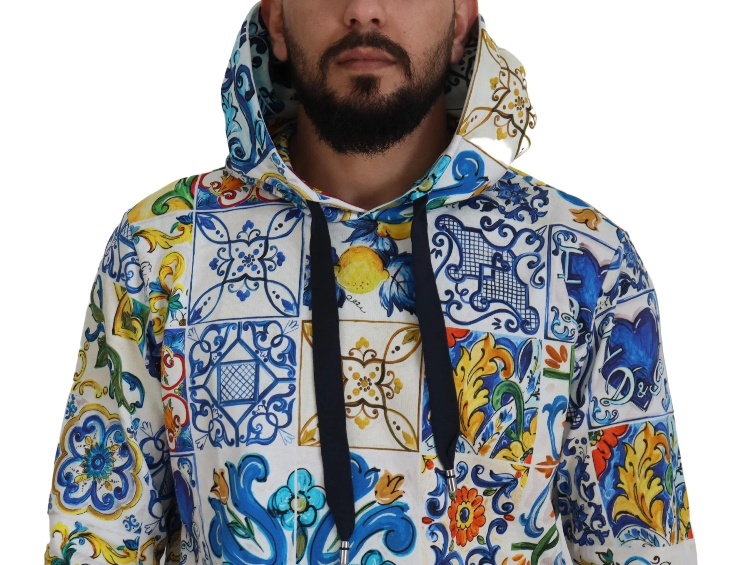 Dolce & Gabbana Men's Majolica Print Cotton Hooded Sweater