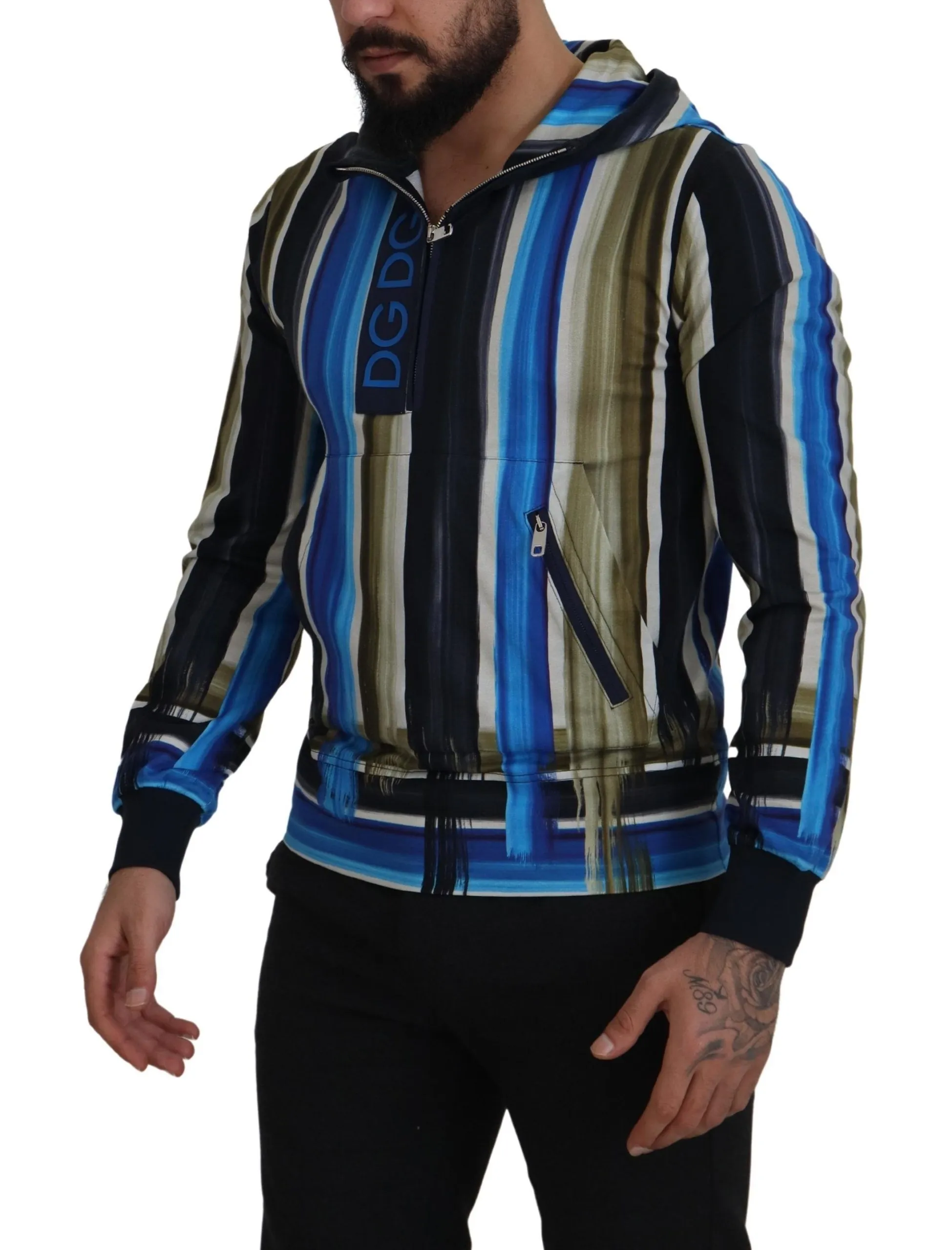 Dolce & Gabbana Men's Multicolor Striped Cotton Hoodie