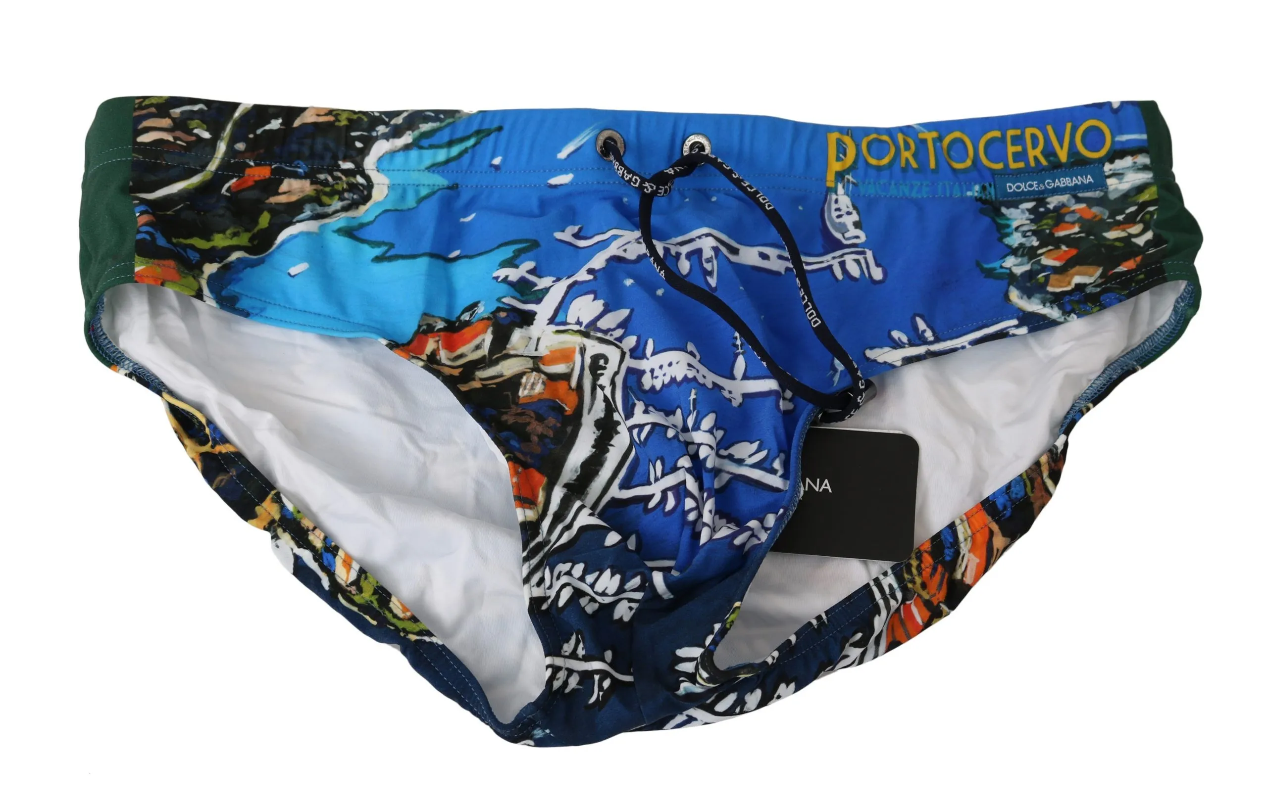 Dolce & Gabbana Men's Elegant PORTOCERVO Print Swim Briefs