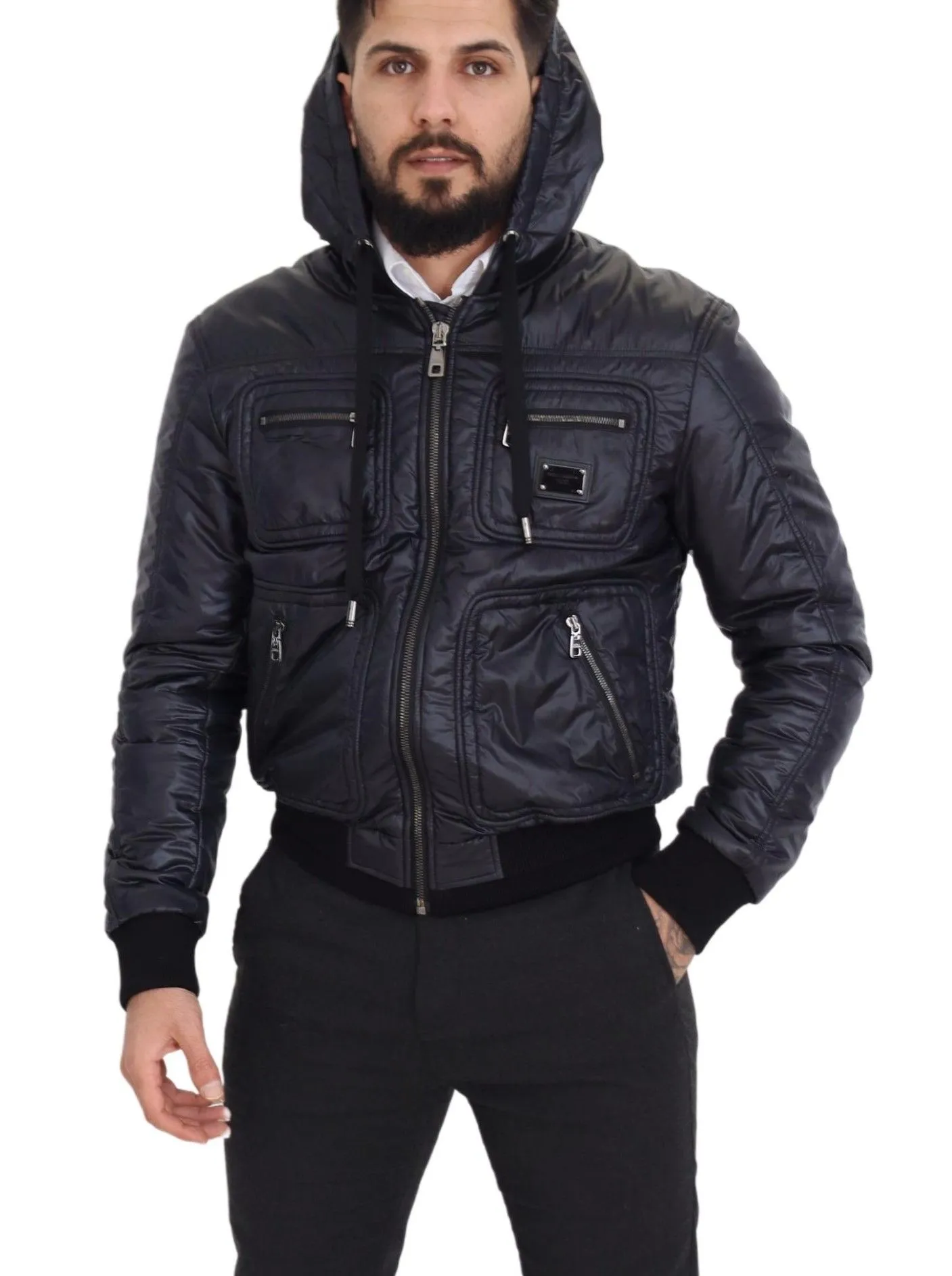 Dolce & Gabbana Men's Elegant Black Bomber Jacket with Hood