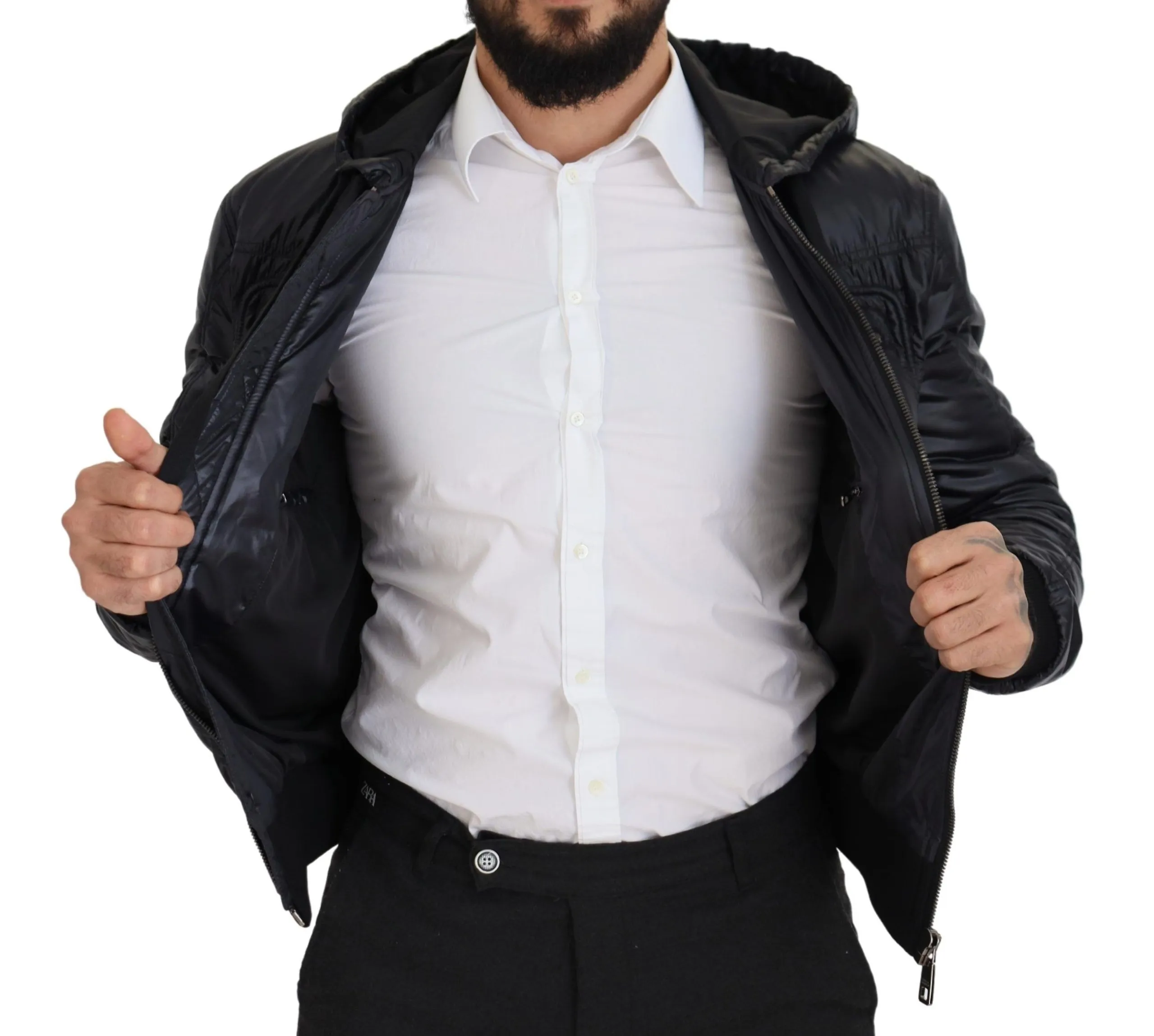 Dolce & Gabbana Men's Elegant Black Bomber Jacket with Hood