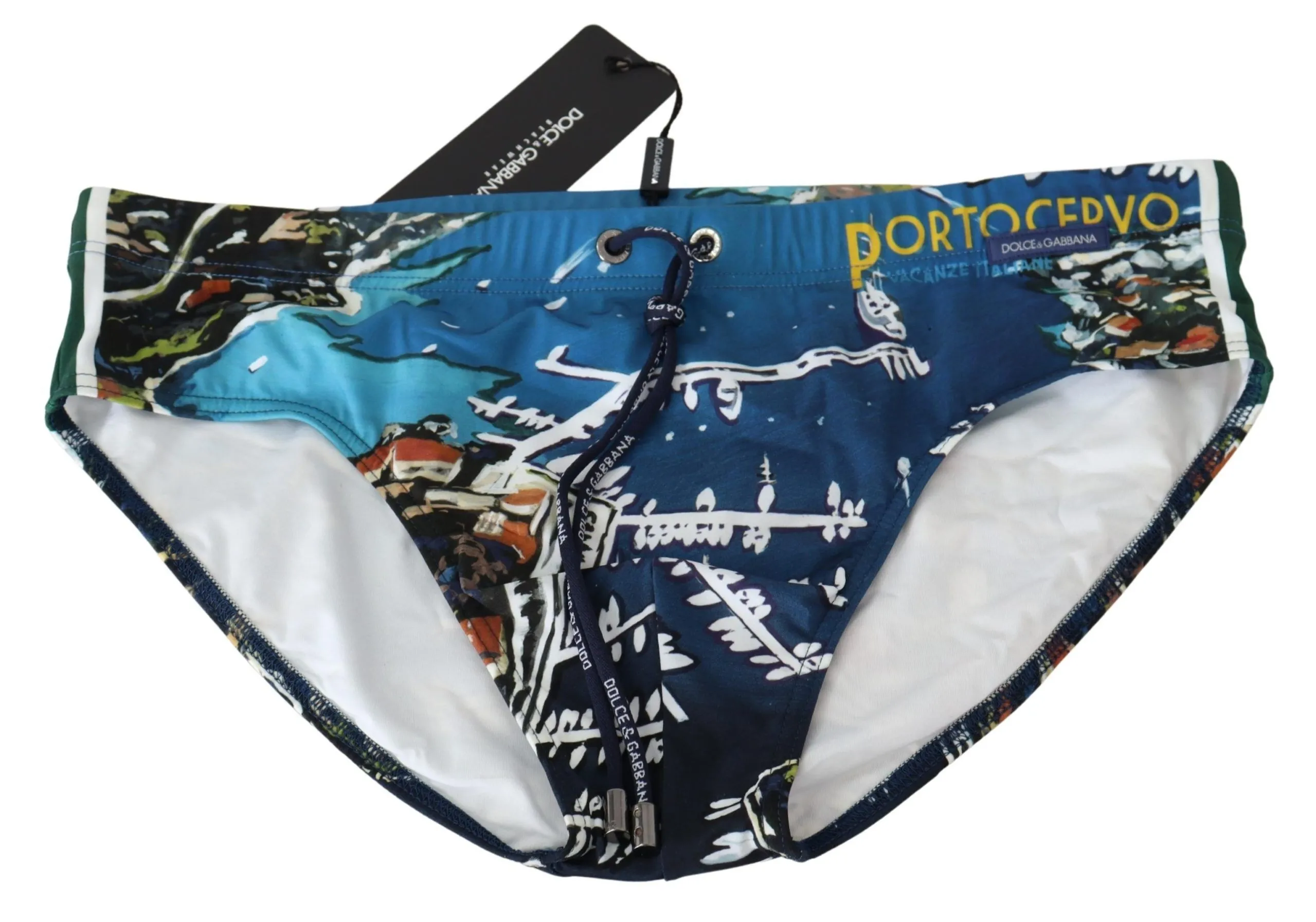 Dolce & Gabbana Men's Sleek Blue Portocervo Print Swim Briefs