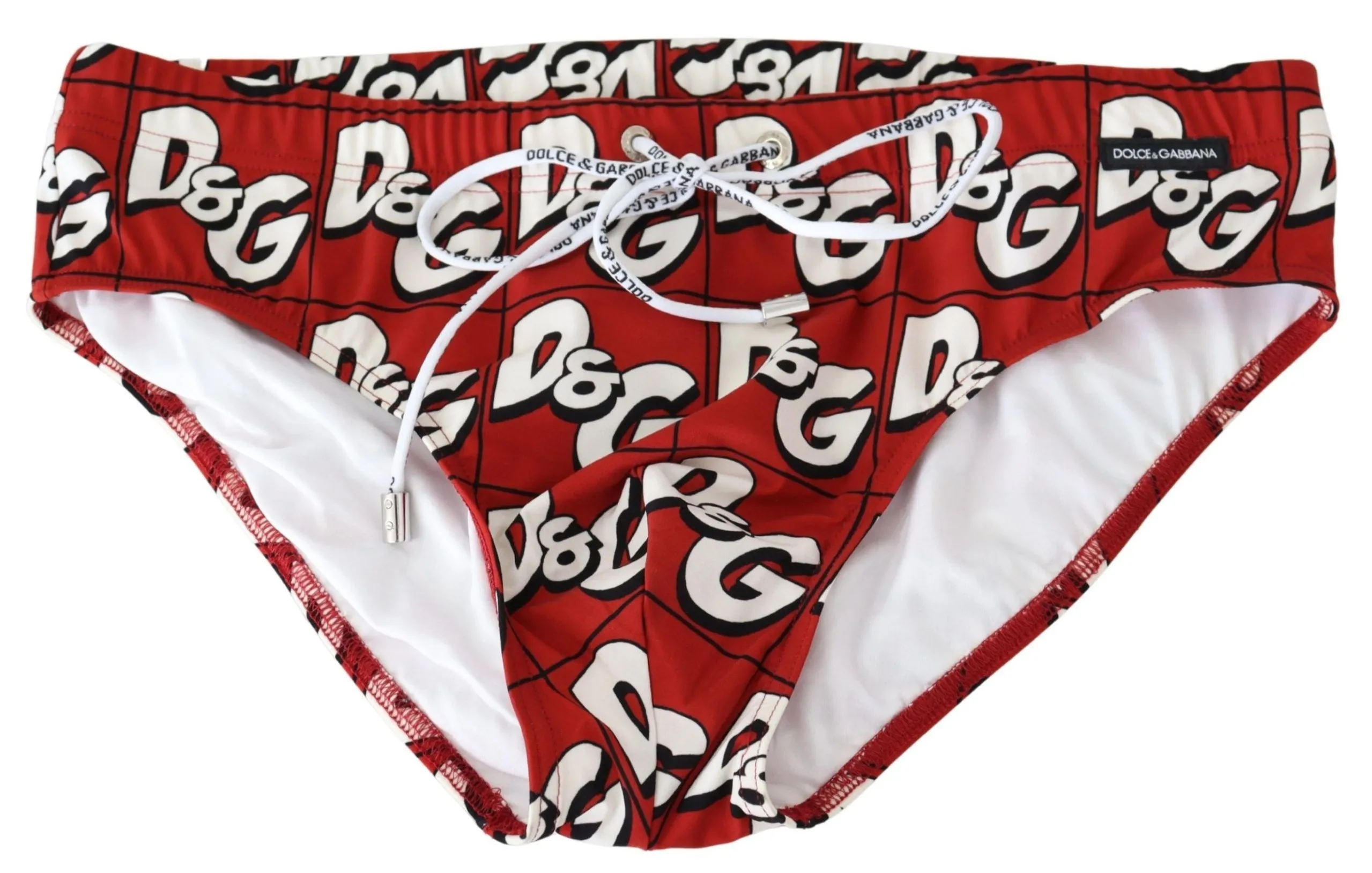 Dolce & Gabbana Men's Elegant Red Swim Briefs with Signature Print
