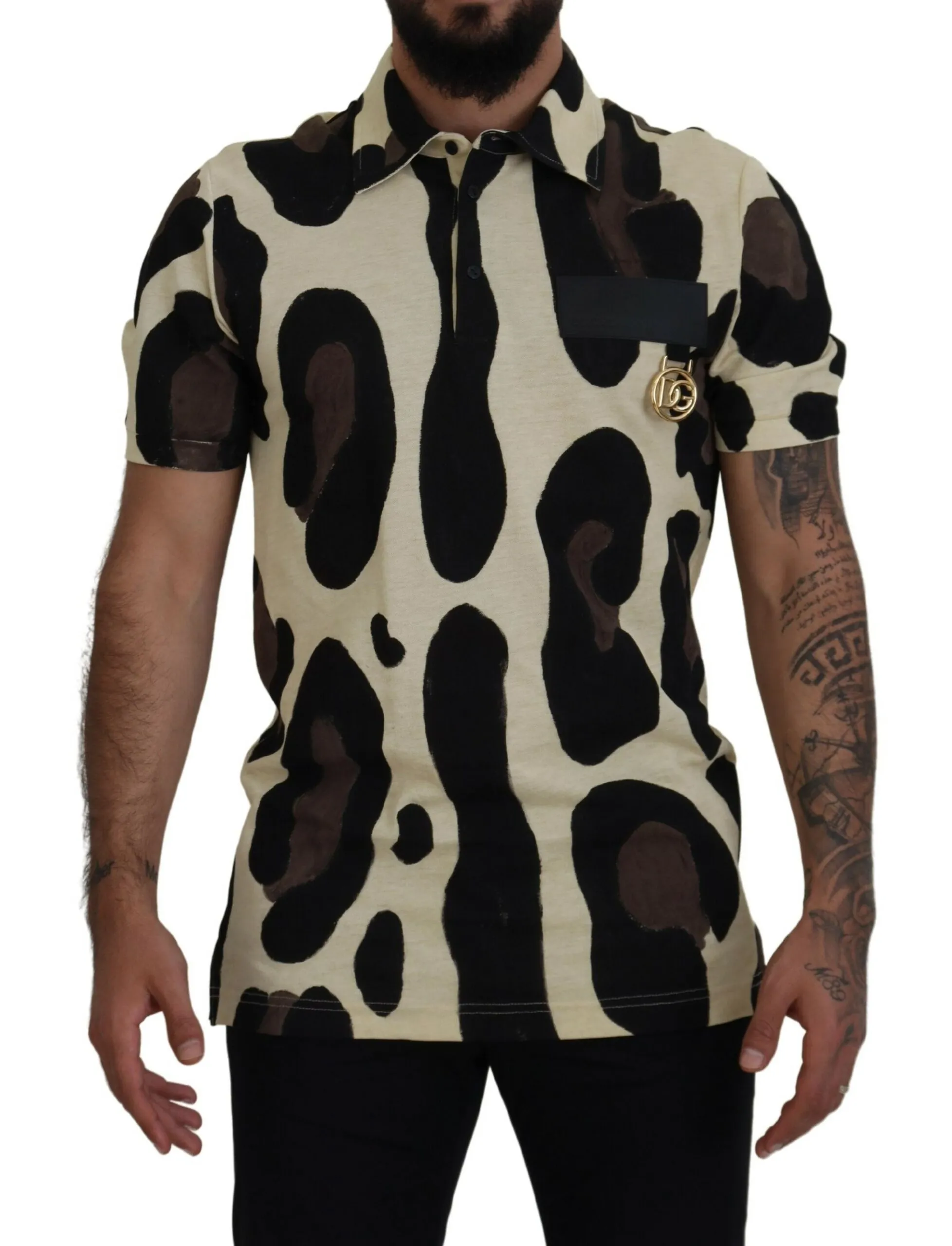 Dolce & Gabbana Men's Multicolor Cow Print Casual T-Shirt
