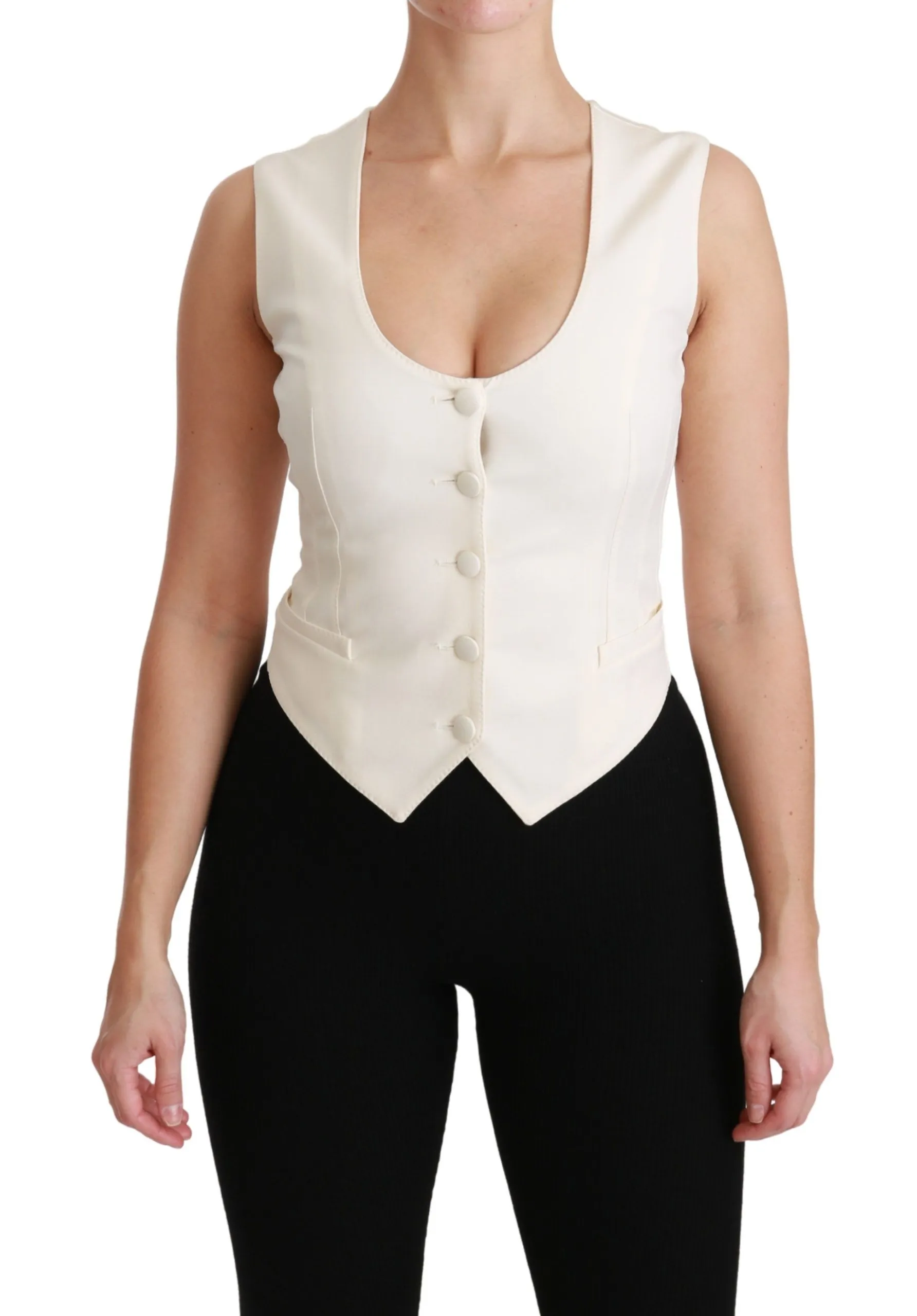 Dolce & Gabbana Women's Elegant White Sleeveless Wool-Silk Blend Vest