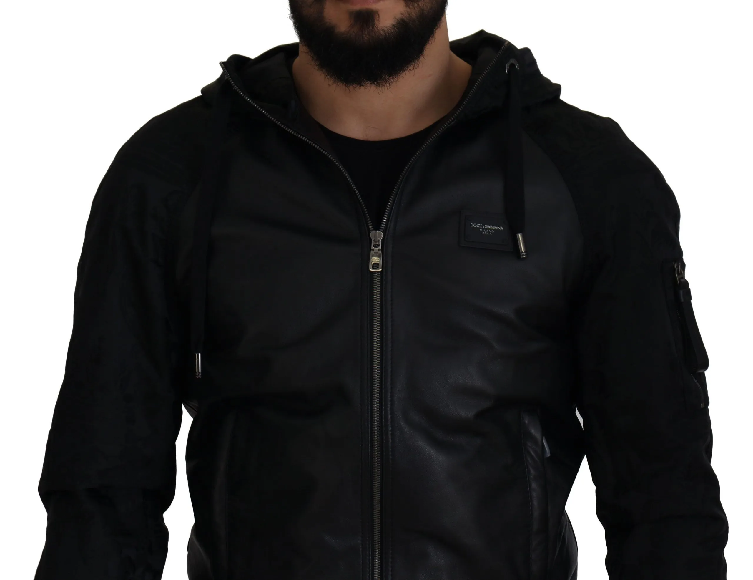 Dolce & Gabbana Men's Sleek Leather Hooded Bomber Jacket