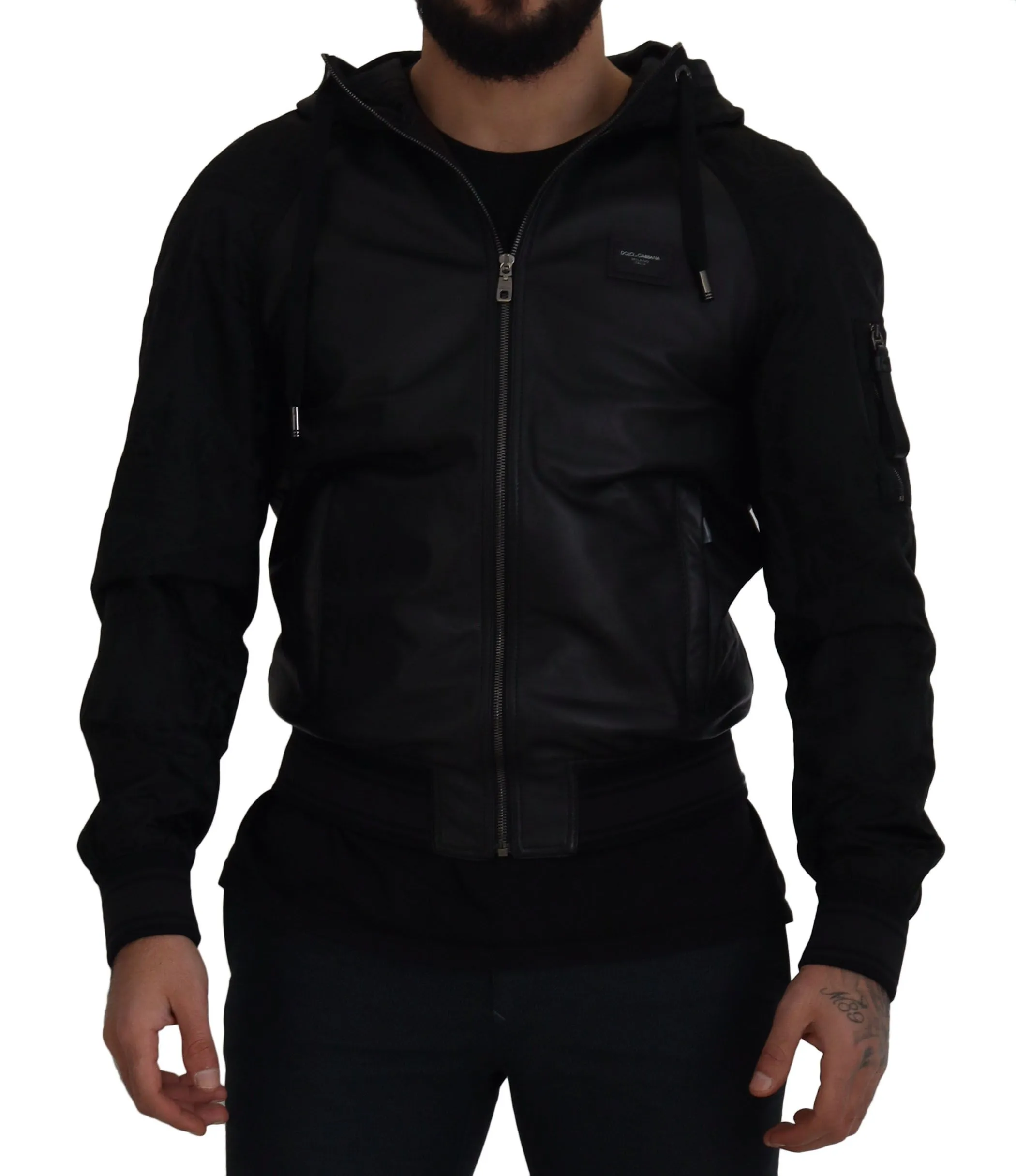 Dolce & Gabbana Men's Sleek Leather Hooded Bomber Jacket