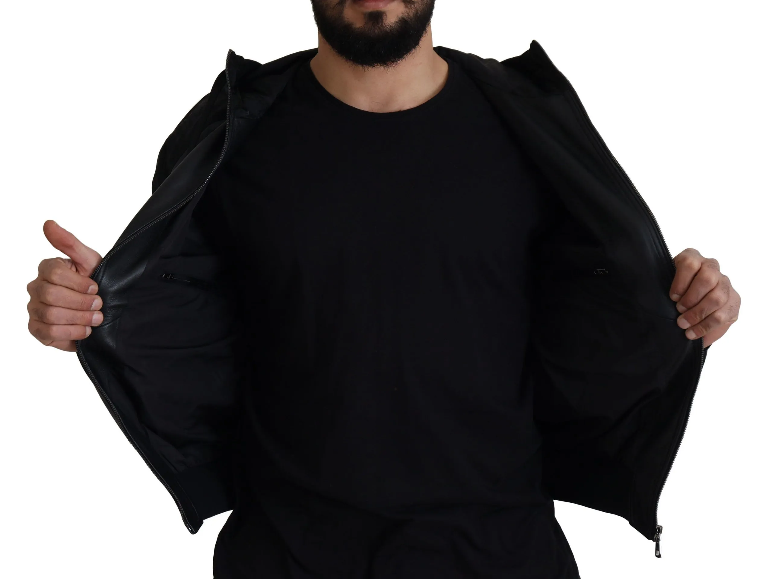 Dolce & Gabbana Men's Sleek Leather Hooded Bomber Jacket