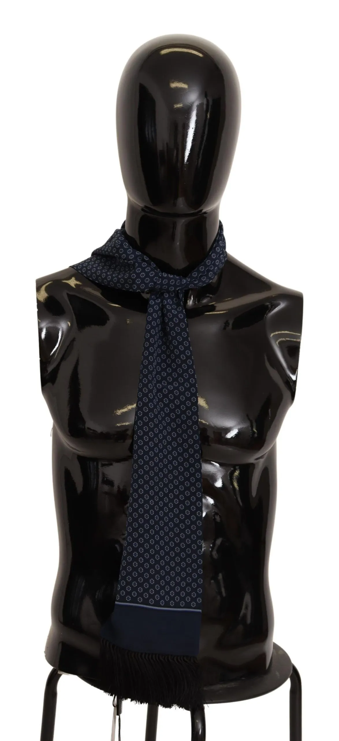 Dolce & Gabbana Men's Elegant Silk Fringed Scarf in Blue Baroque