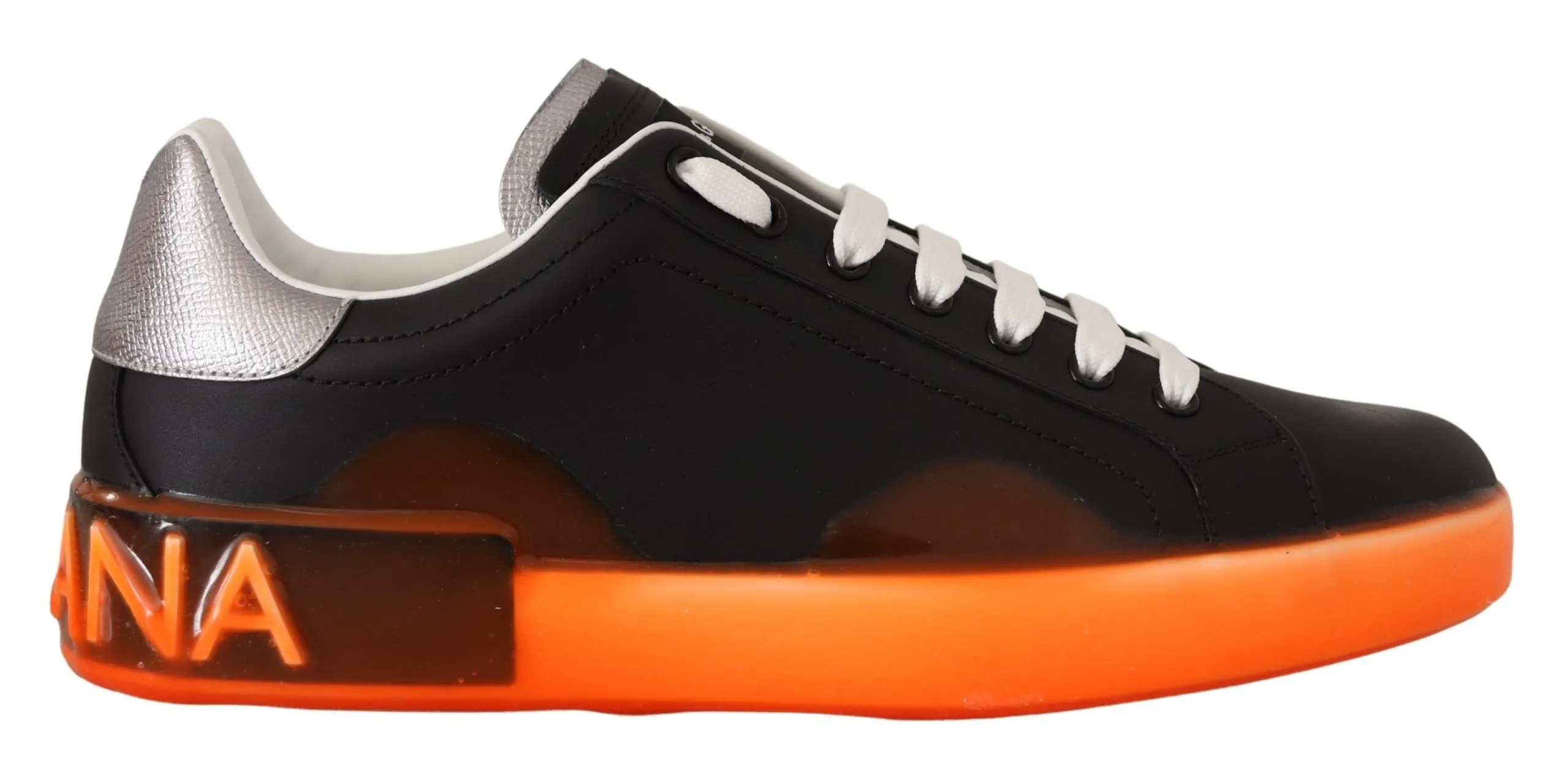 Dolce & Gabbana Men's Elegant Black and Orange Leather Sneakers
