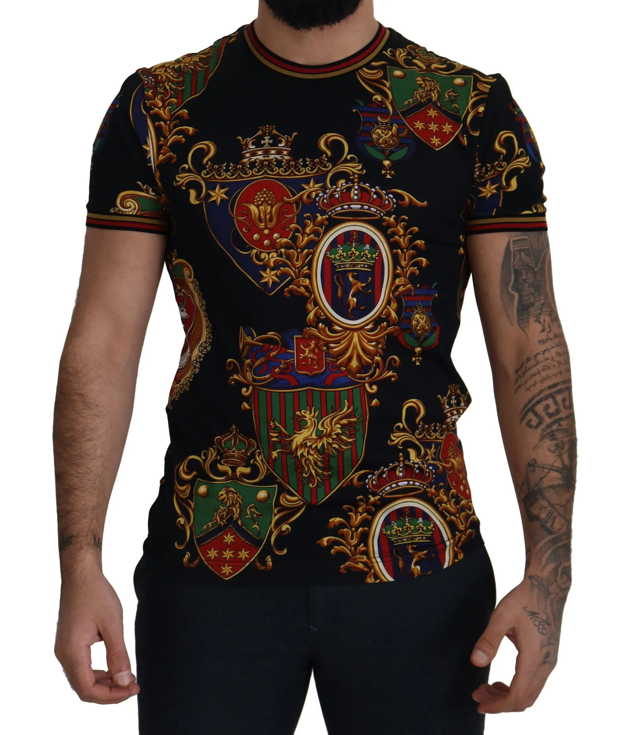 Dolce & Gabbana Men's Elegant Black Crewneck Tee with Medal Motif