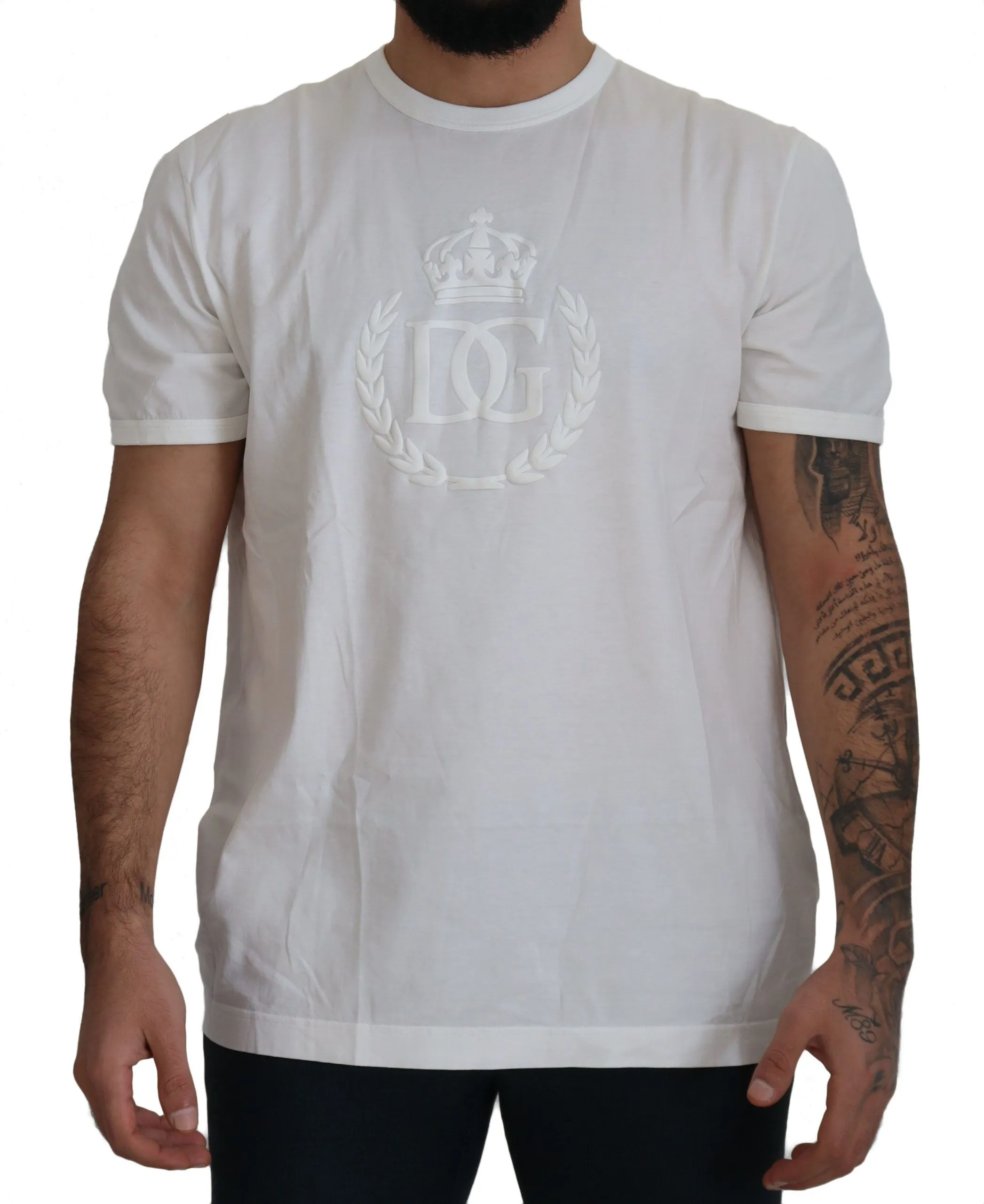 Dolce & Gabbana Men's Elegant White Cotton Tee With Logo Detail