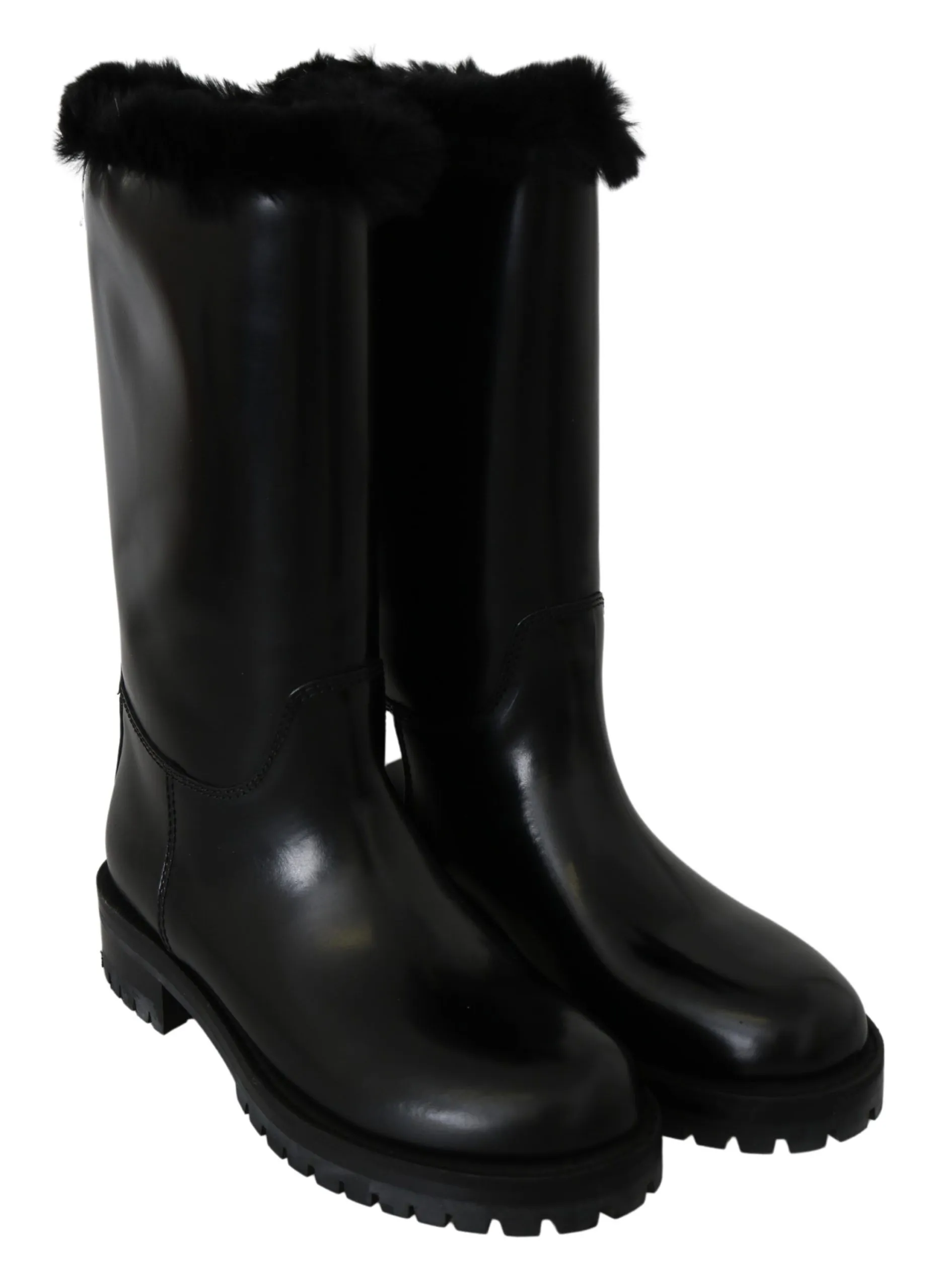 Dolce & Gabbana Women's Elegant Black Leather Flat Boots