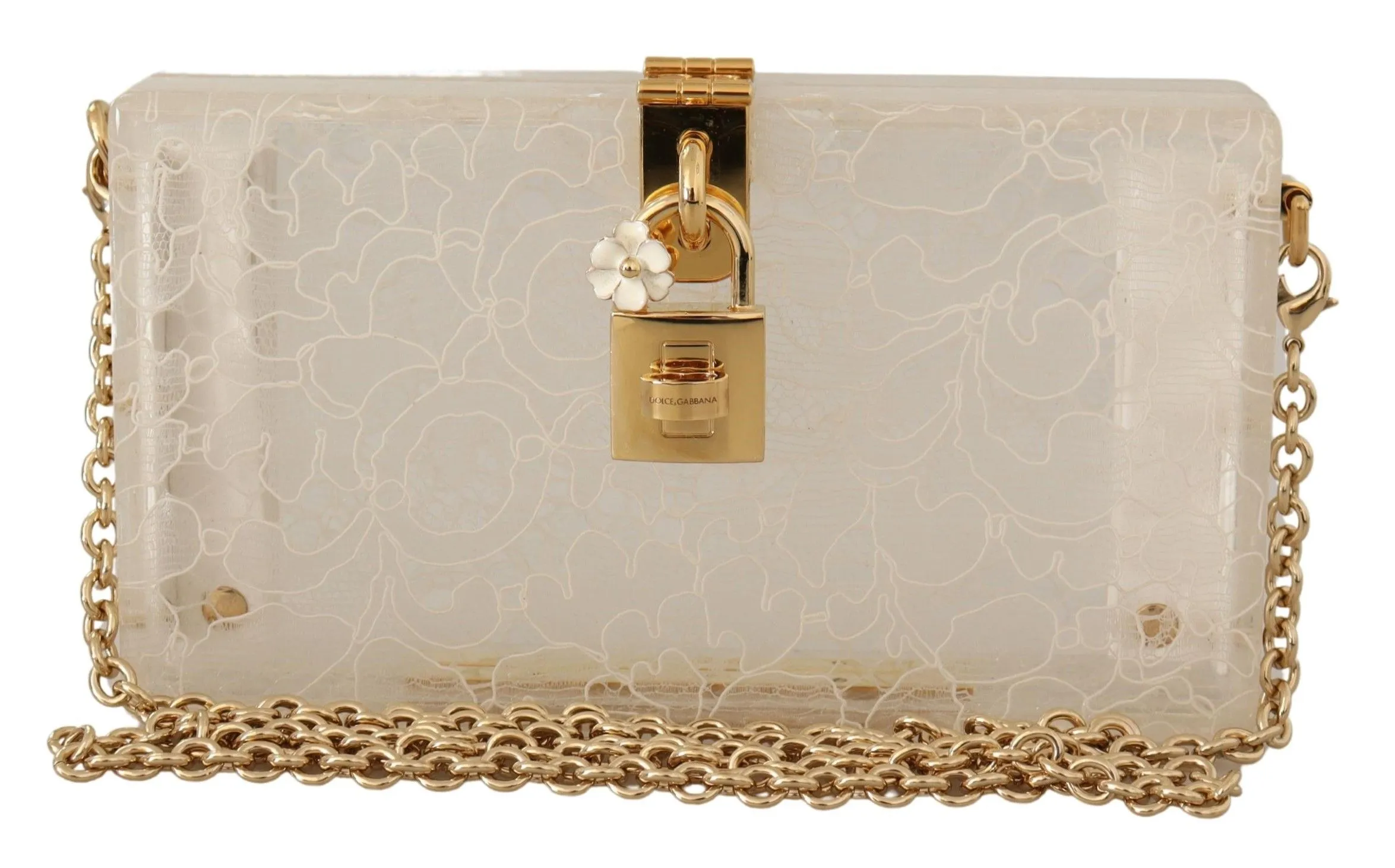 Dolce & Gabbana Women's Chic White Box Clutch with Detachable Gold Chain