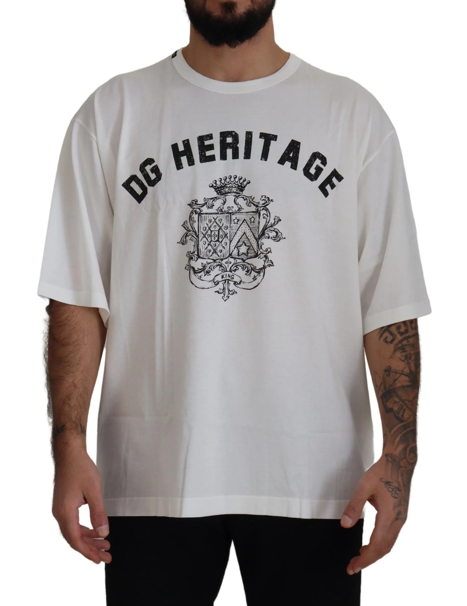 Dolce & Gabbana Men's Elegant White Cotton Tee with Logo Print