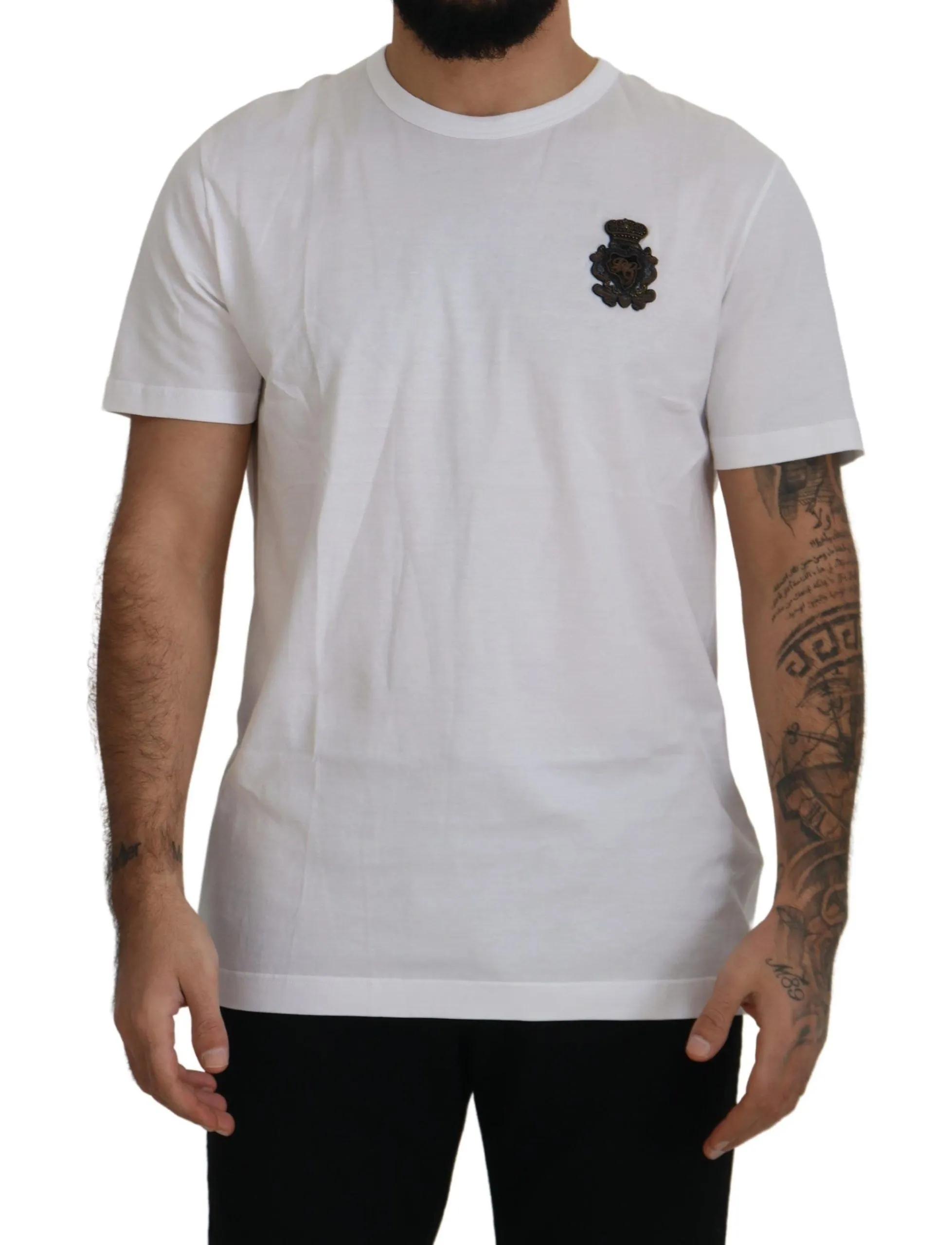 Dolce & Gabbana Men's Elegant White Silk Crest Polo T-Shirt