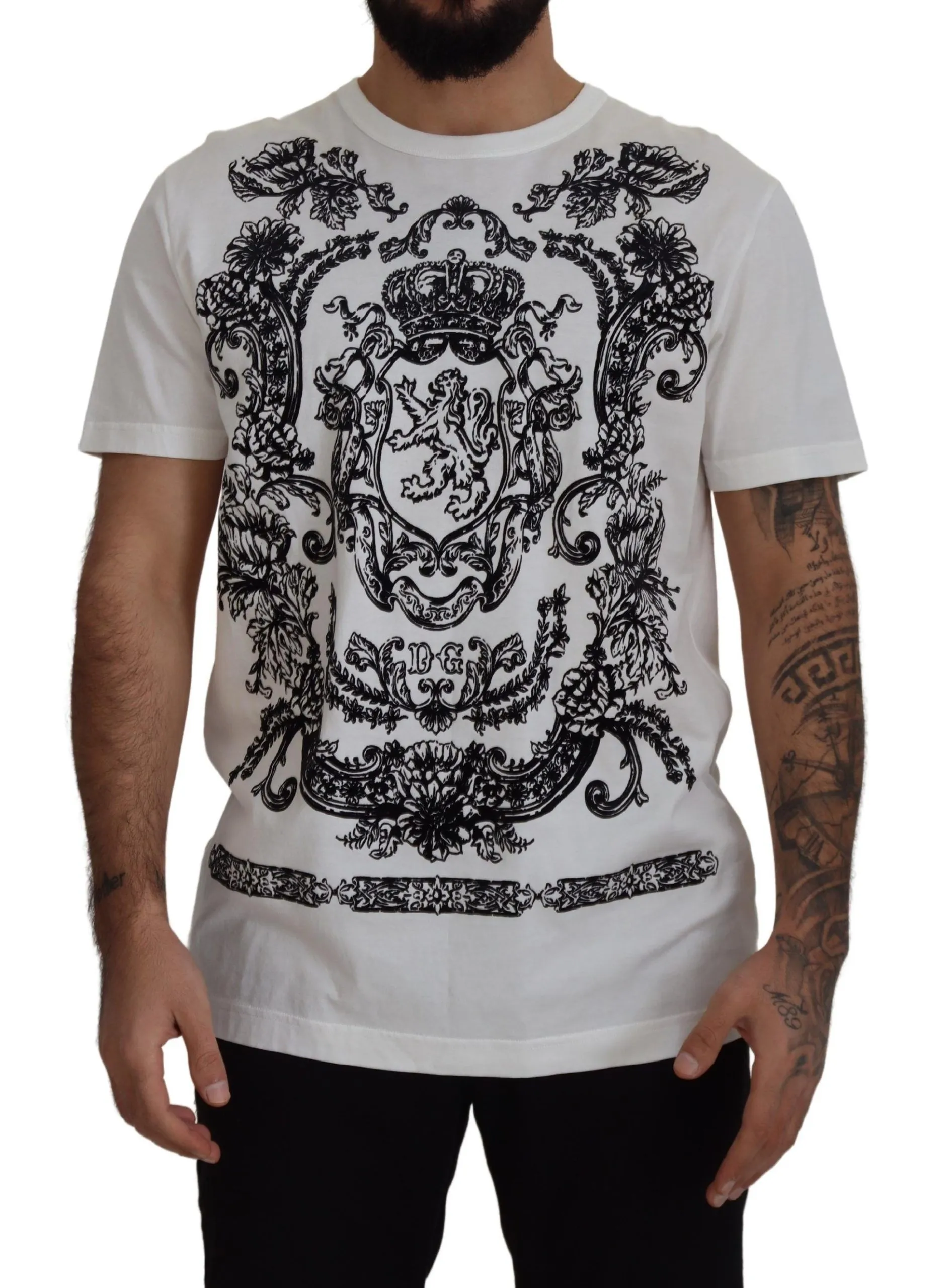 Dolce & Gabbana Men's Elegant White Baroque Cotton Tee