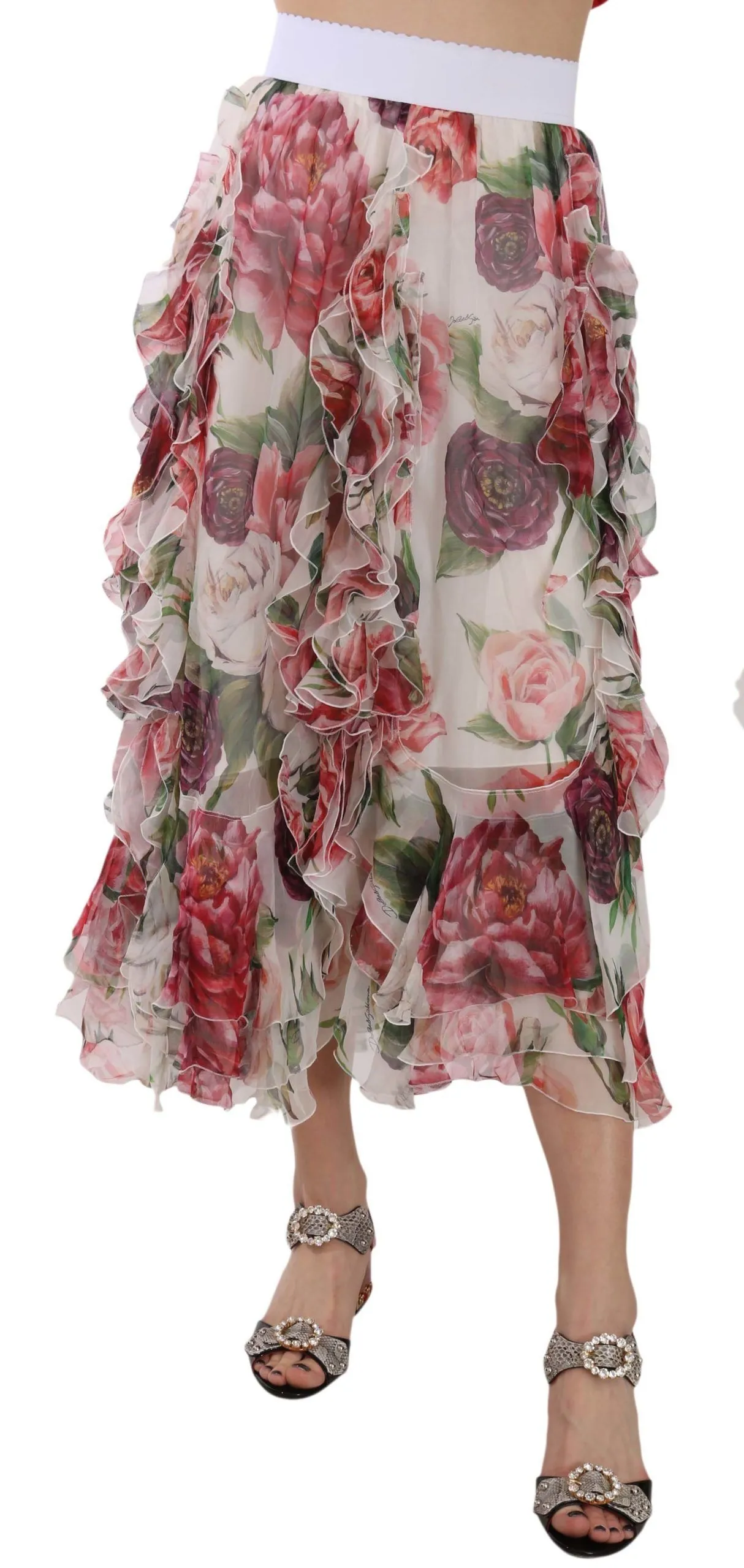 Dolce & Gabbana Women's Luxurious High Waisted Floral Silk Skirt
