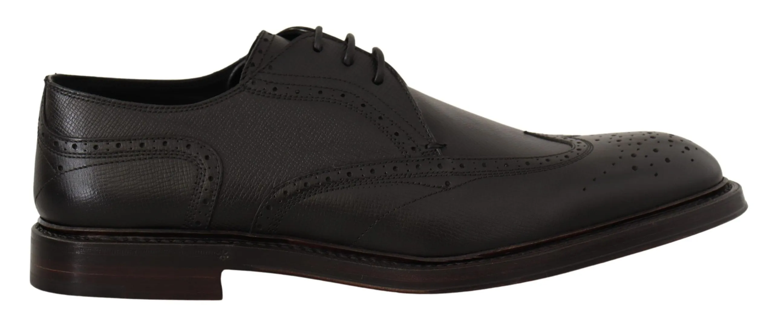 Dolce & Gabbana Men's Elegant Black Leather Formal Wingtip Shoes