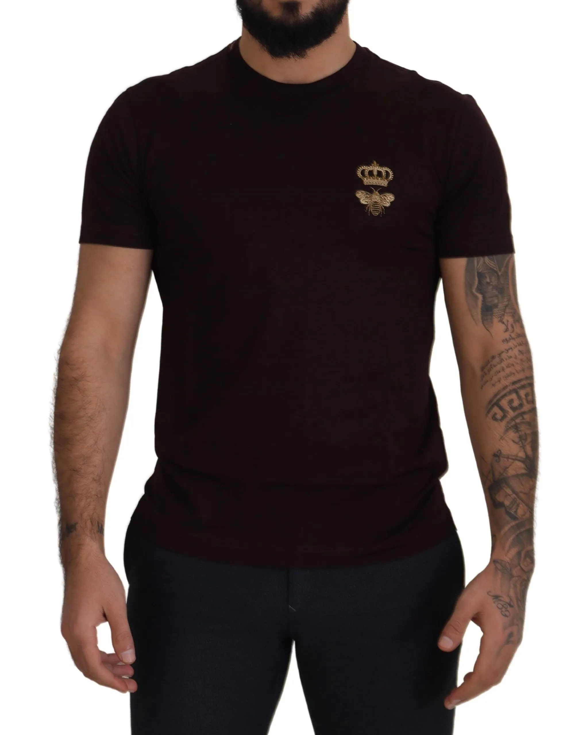 Dolce & Gabbana Men's Elegant Bordeaux Crewneck Cotton Tee