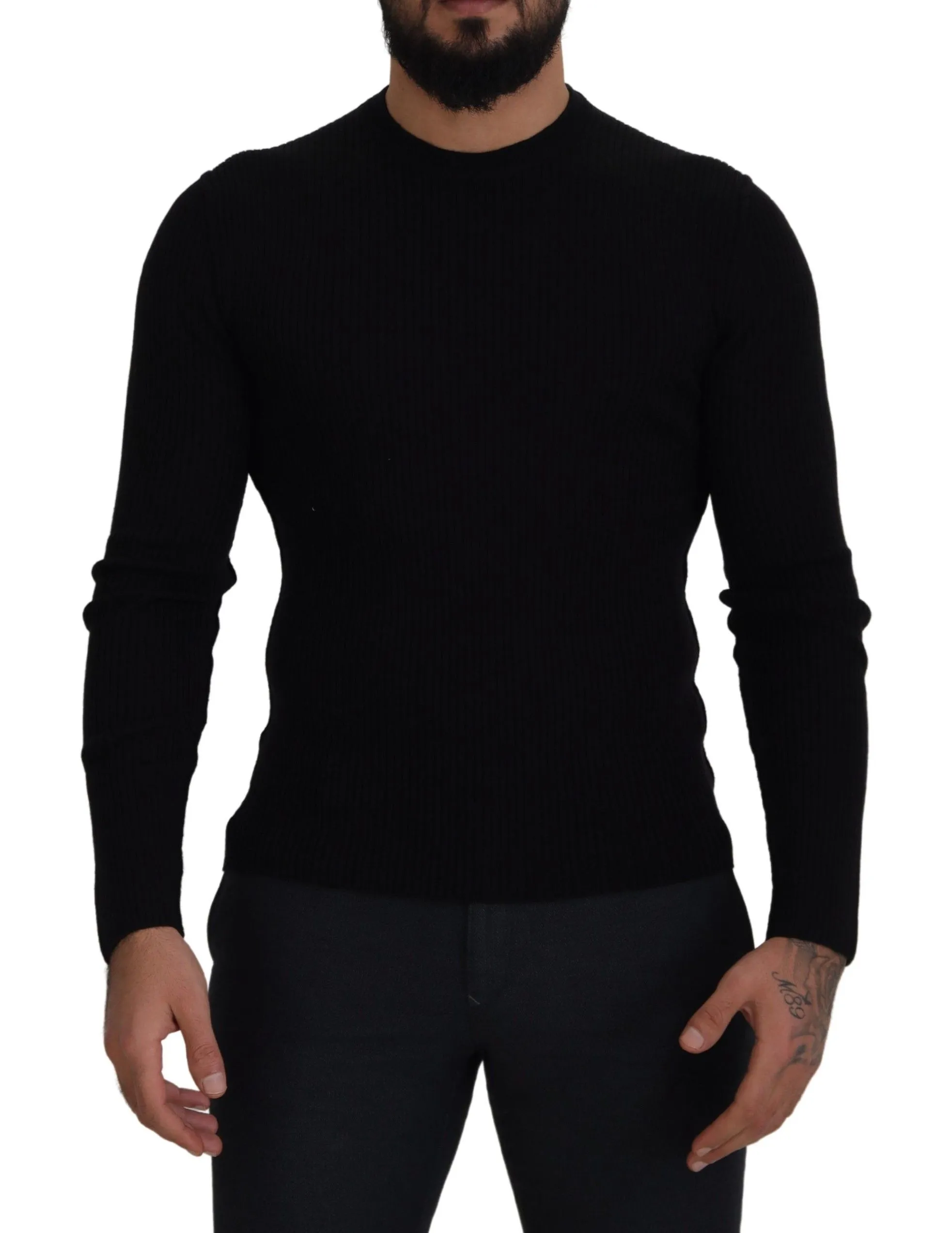 Dolce & Gabbana Men's Elegant Black Wool Crewneck Sweater