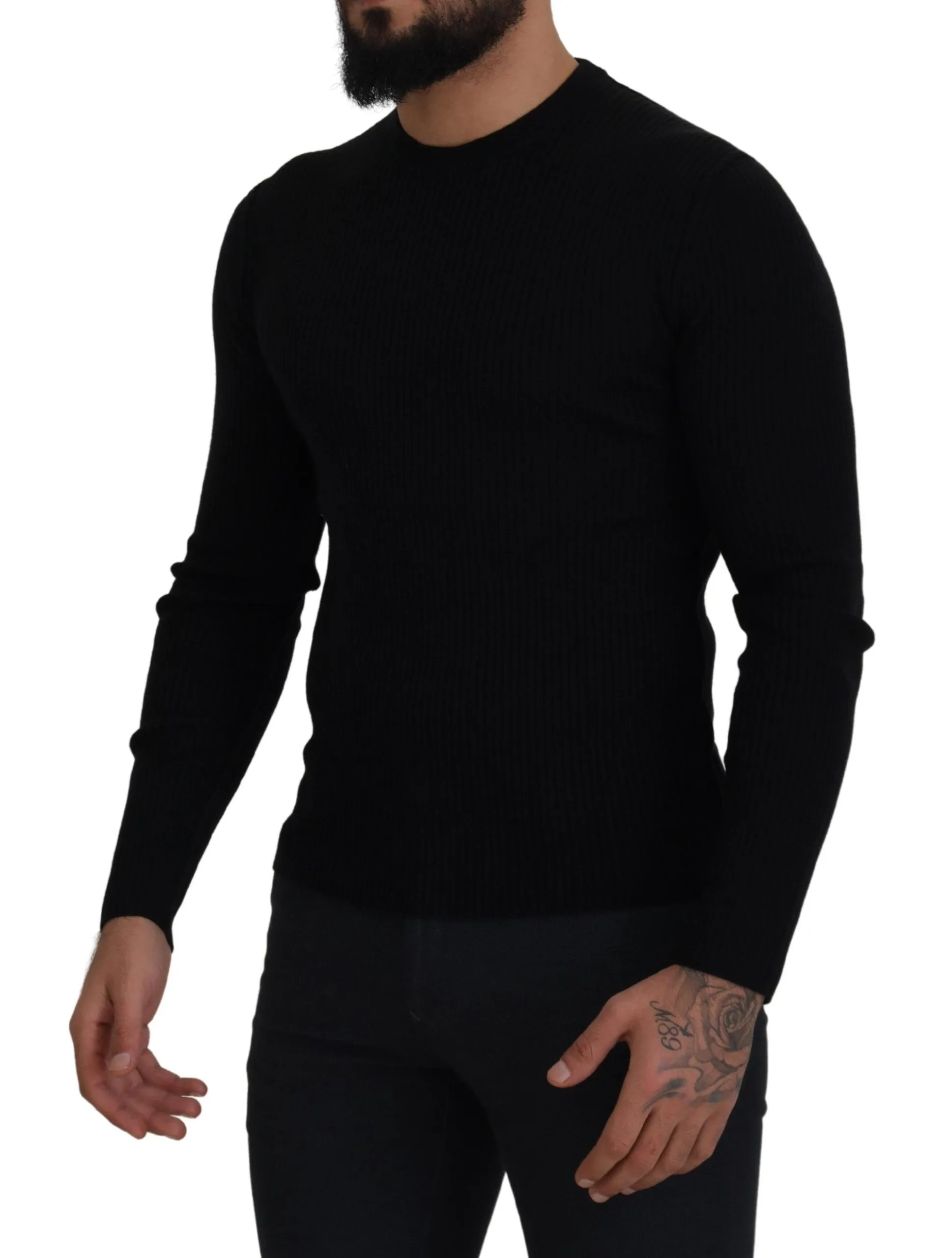 Dolce & Gabbana Men's Elegant Black Wool Crewneck Sweater