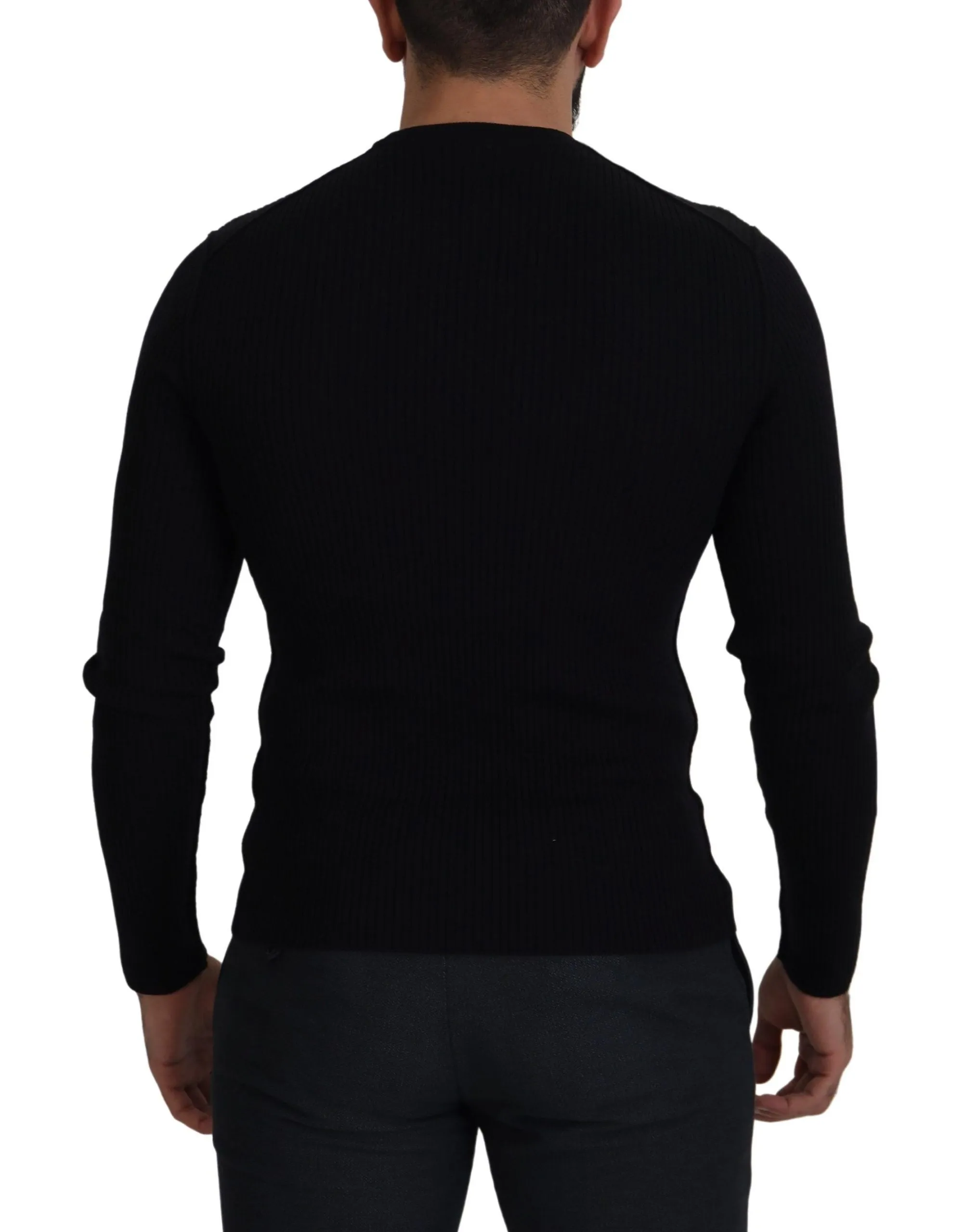 Dolce & Gabbana Men's Elegant Black Wool Crewneck Sweater