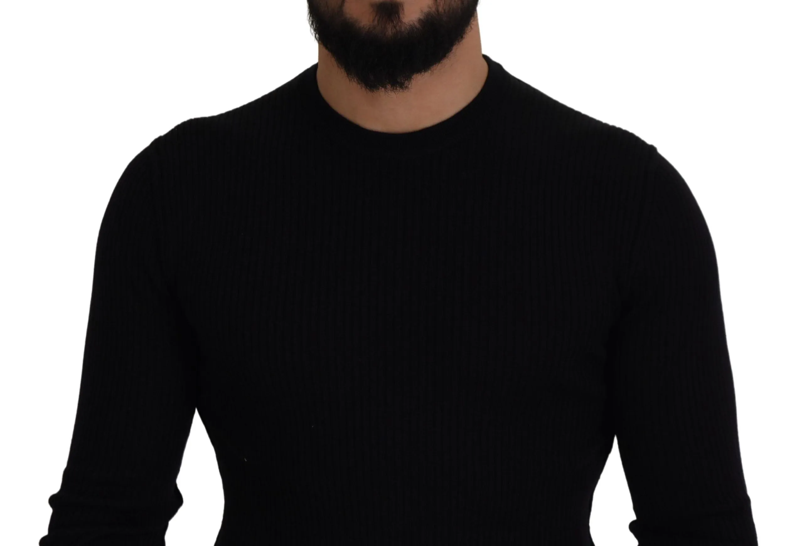 Dolce & Gabbana Men's Elegant Black Wool Crewneck Sweater