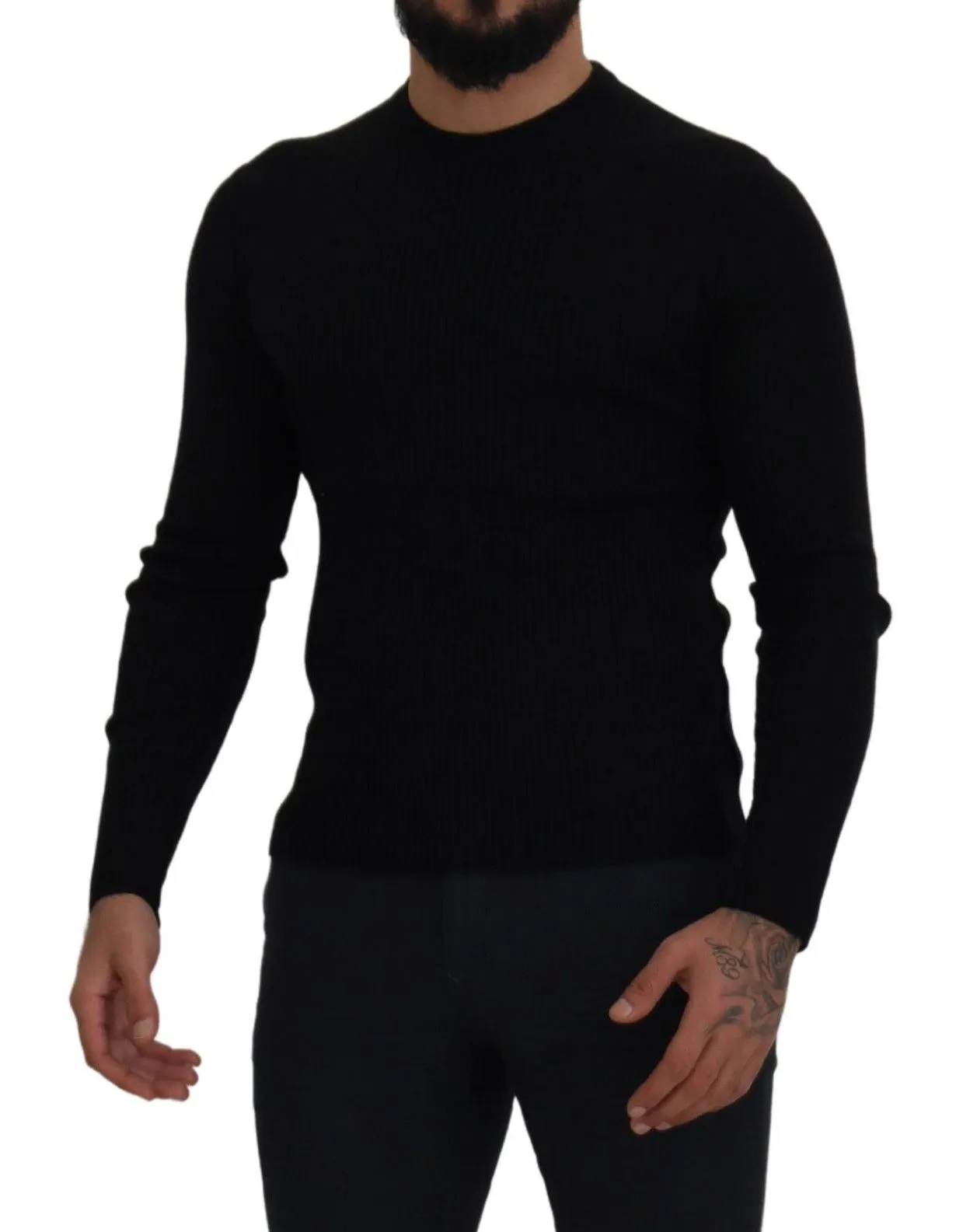 Dolce & Gabbana Men's Elegant Black Wool Crewneck Sweater