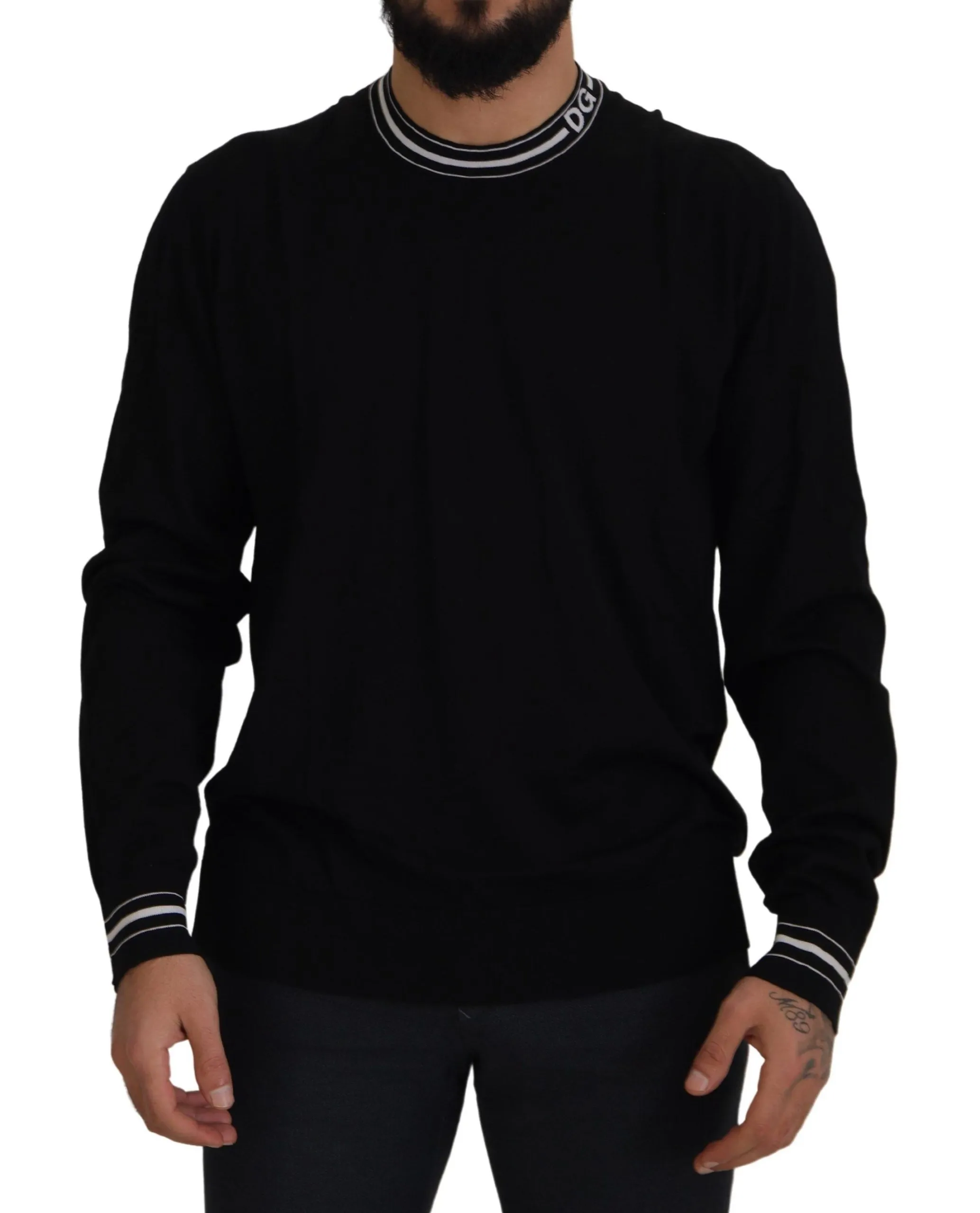 Dolce & Gabbana Men's Elegant Black Virgin Wool Crewneck Sweater