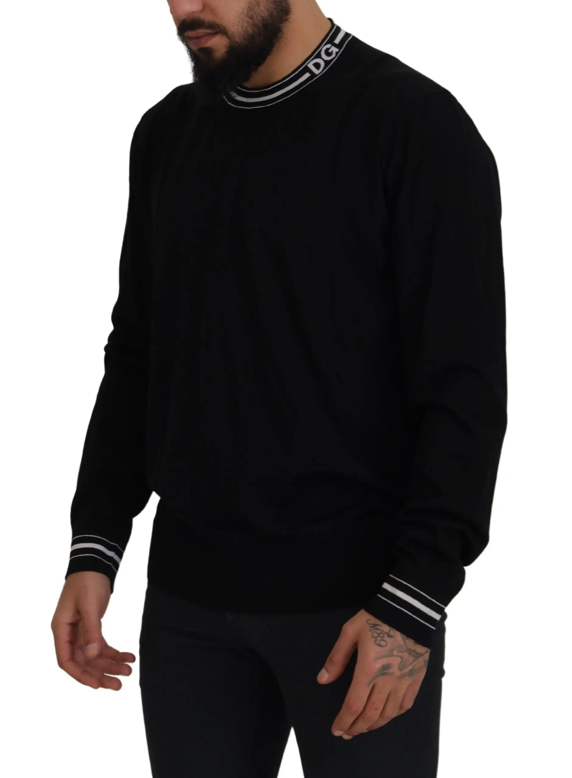 Dolce & Gabbana Men's Elegant Black Virgin Wool Crewneck Sweater
