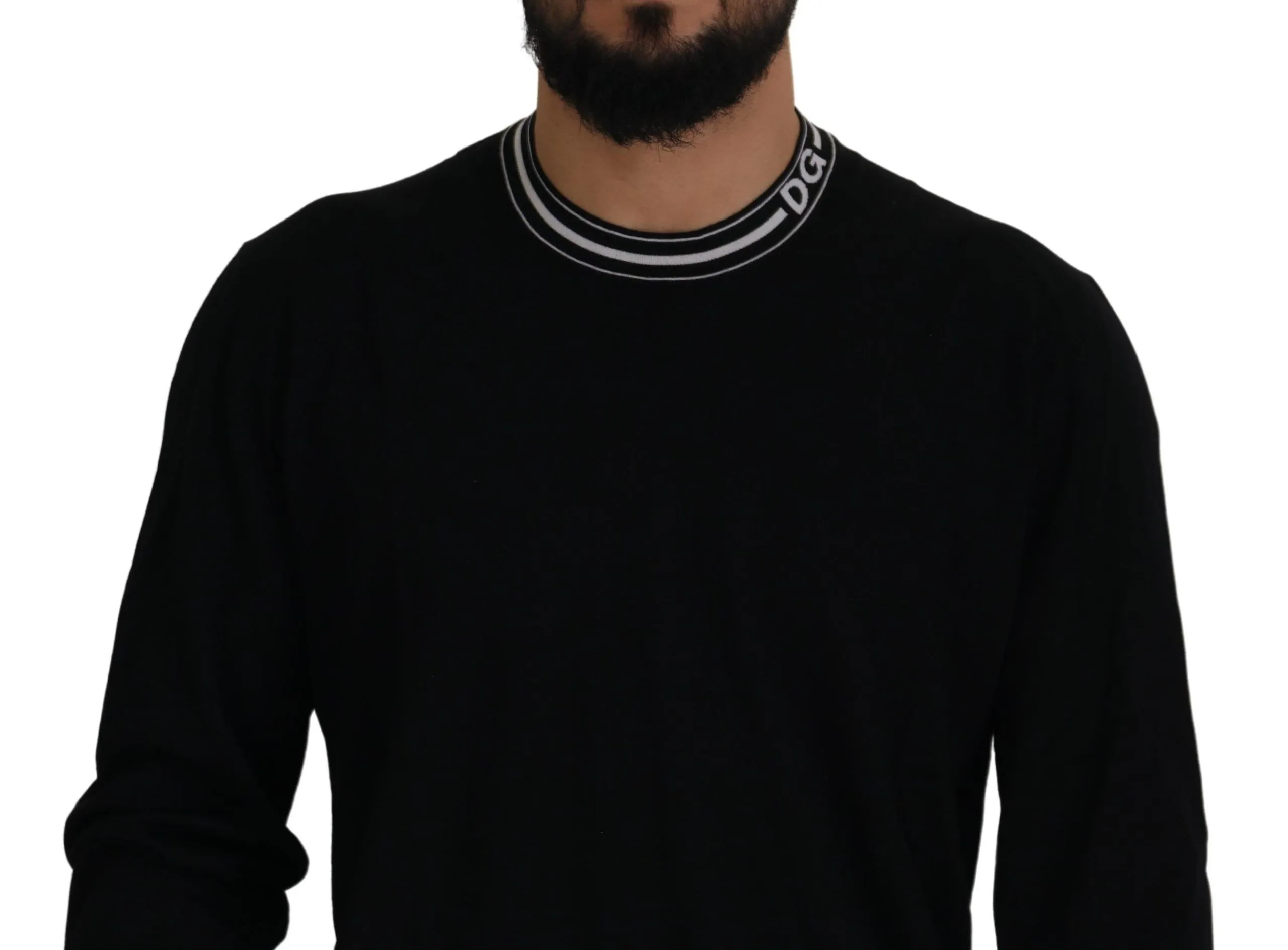 Dolce & Gabbana Men's Elegant Black Virgin Wool Crewneck Sweater