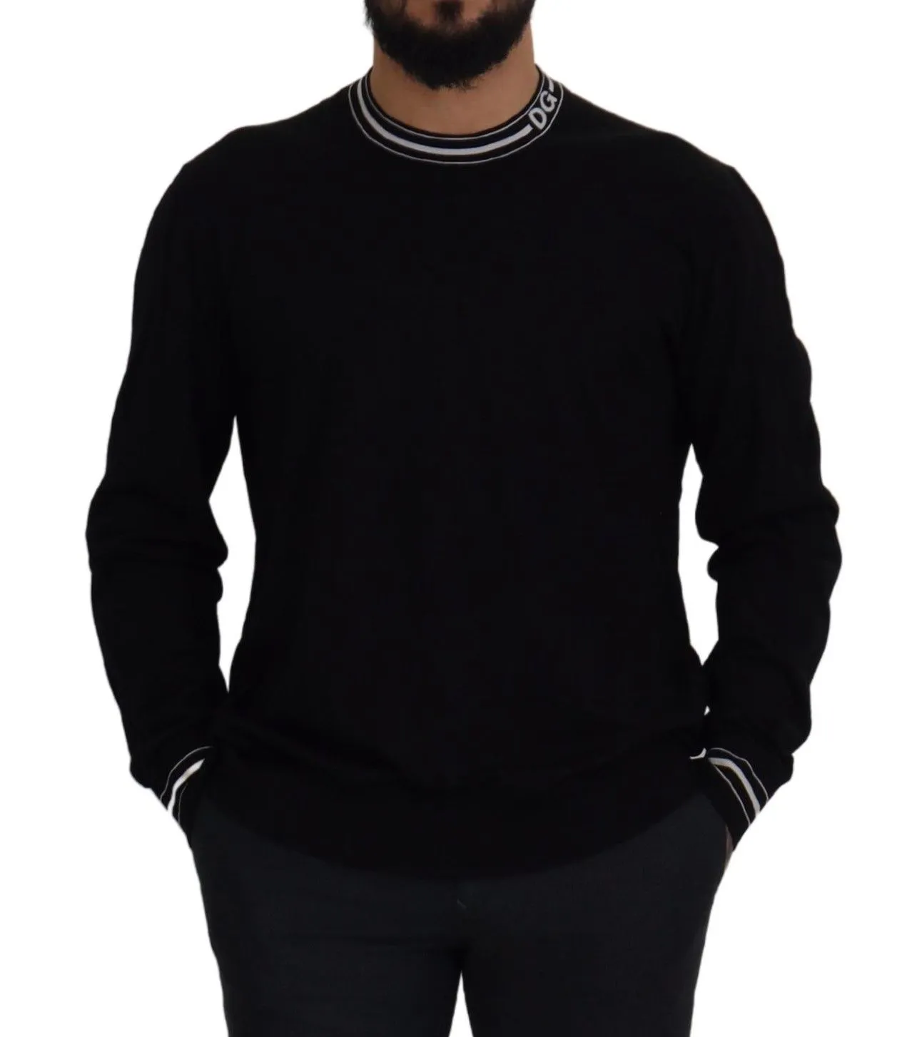 Dolce & Gabbana Men's Elegant Black Virgin Wool Crewneck Sweater