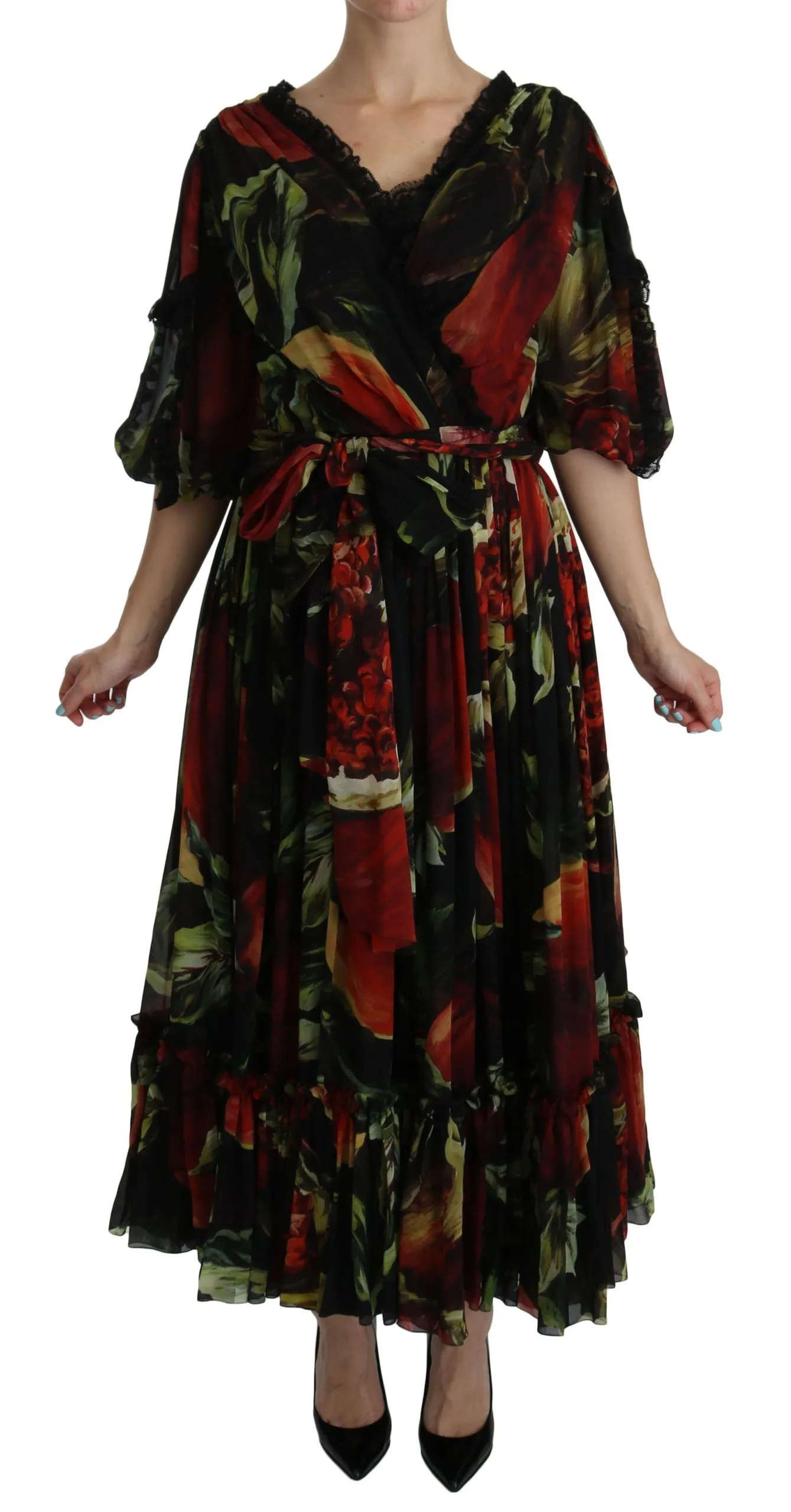 Dolce & Gabbana Women's Elegant Bell Sleeve Floral Maxi Dress