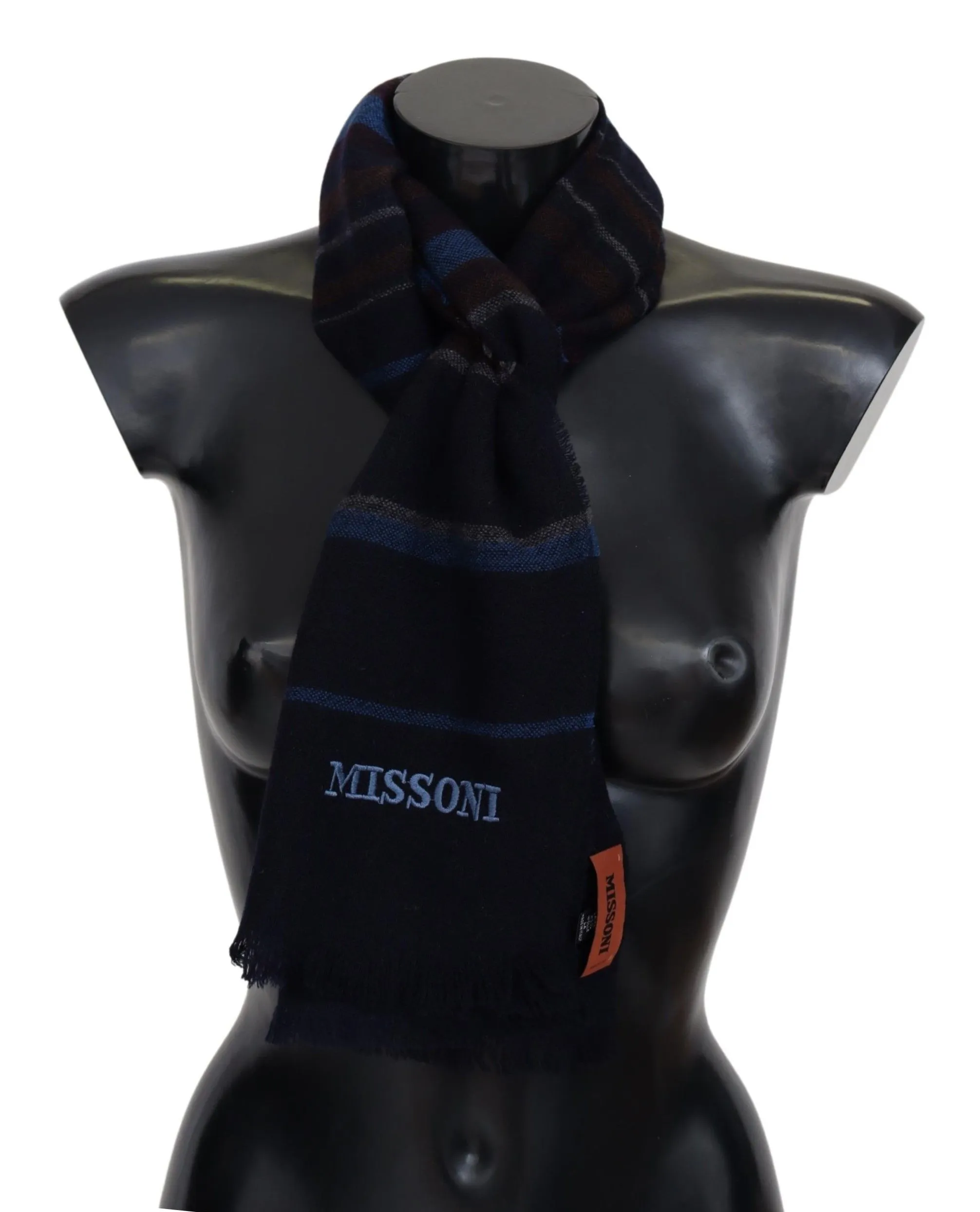 Missoni Men's Elegant Striped Wool Scarf with Logo Embroidery