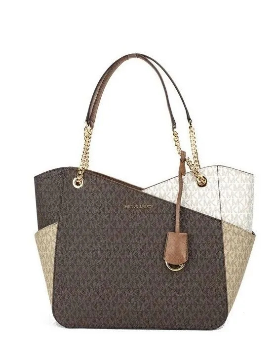 Michael Kors Women's Jet Set Luggage Multi Signature X Cross Chain Shoulder Tote Handbag