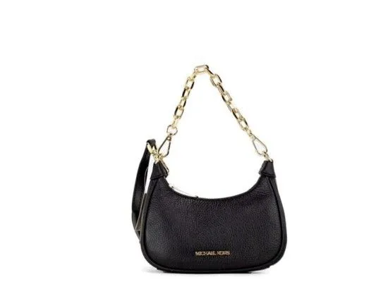 Michael Kors Women's Cora Mini Black Pebbled Leather Zip Pouchette Crossbody Handbag