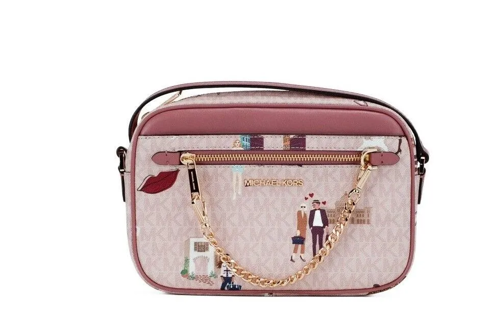 Michael Kors Women's Jet Set Girls East West Powder Blush PVC Zip Chain Crossbody Bag