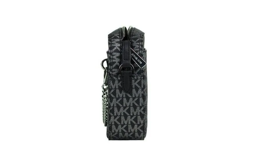 Michael Kors Women's Jet Set Large East West Black Silver PVC Zip Chain Crossbody Bag
