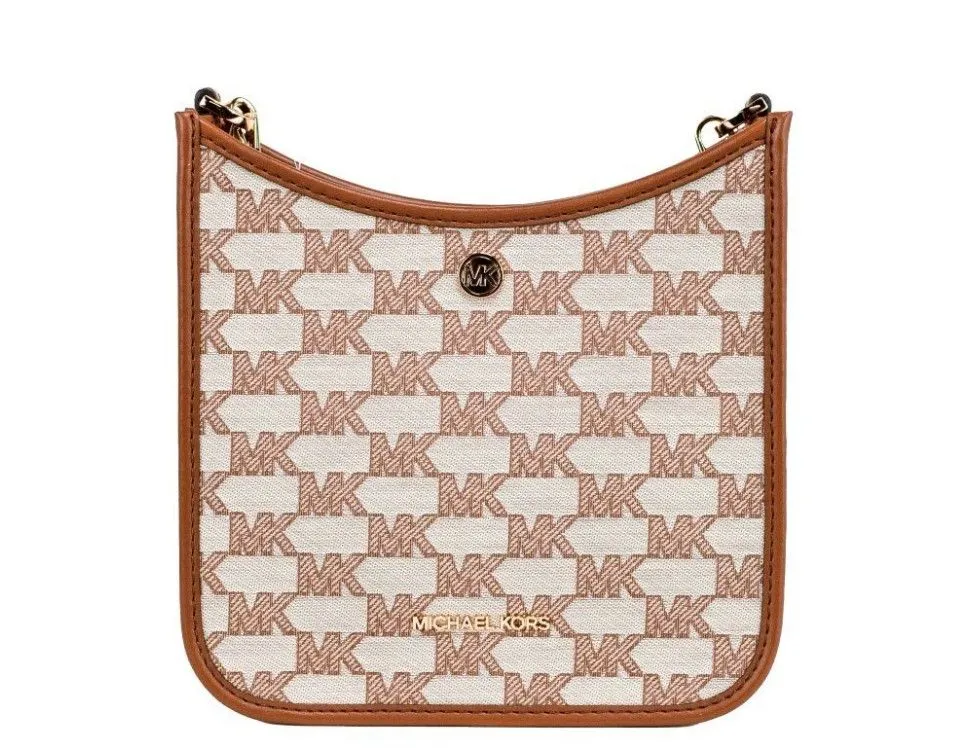 Michael Kors Women's Briley Small Luggage Signature Canvas Messenger Crossbody Handbag