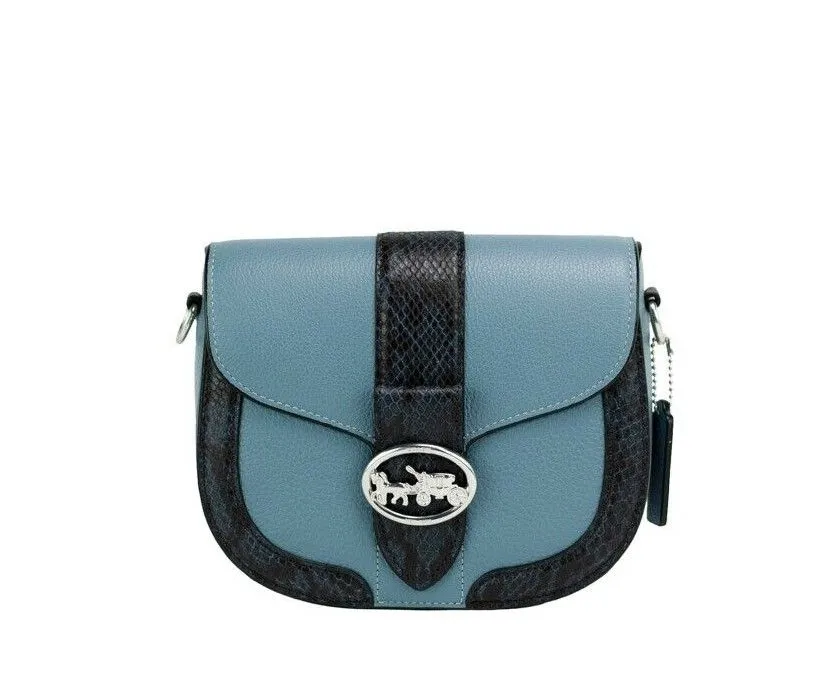COACH Women's Snake Embossed Pebbled Leather Georgie Saddle Crossbody Handbag