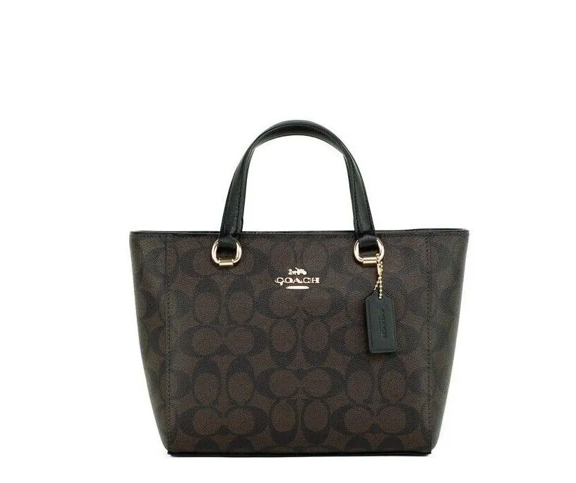 COACH Women's Alice Small Brown Black Crossgrain Leather Satchel Crossbody Bag