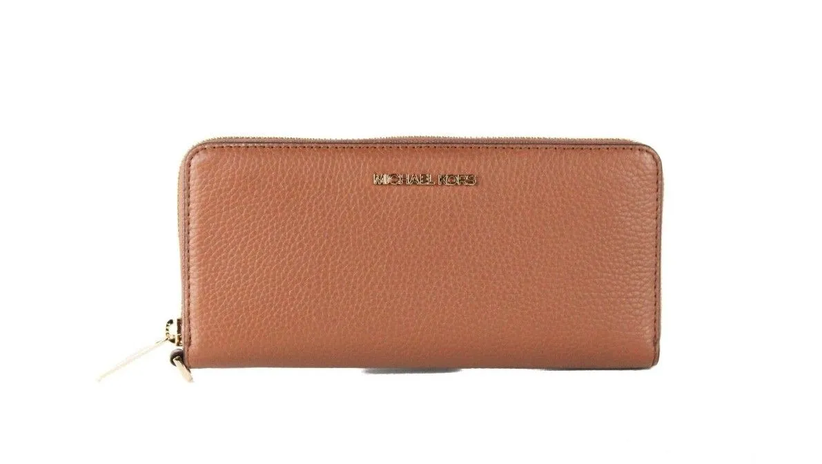 Michael Kors Women's Jet Set Travel Large Luggage Pebbled Leather Continental Wallet Brown