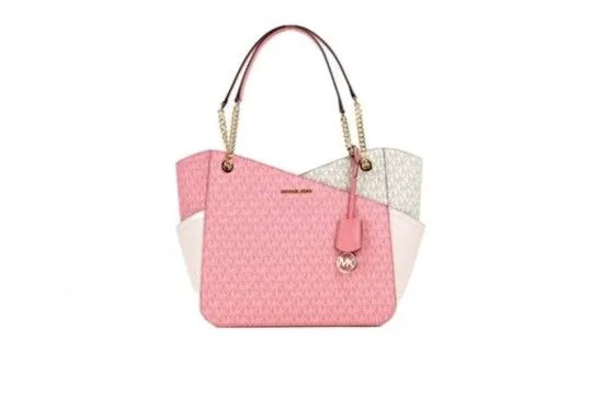 Michael Kors Women's Jet Set Tea Rose Signature X Cross Chain Shoulder Tote Bag Handbag