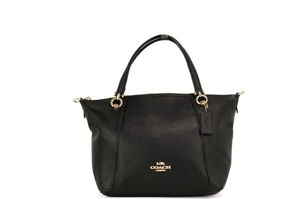 COACH Women's Kacey Black Pebbled Leather Top Zip Satchel Crossbody Handbag